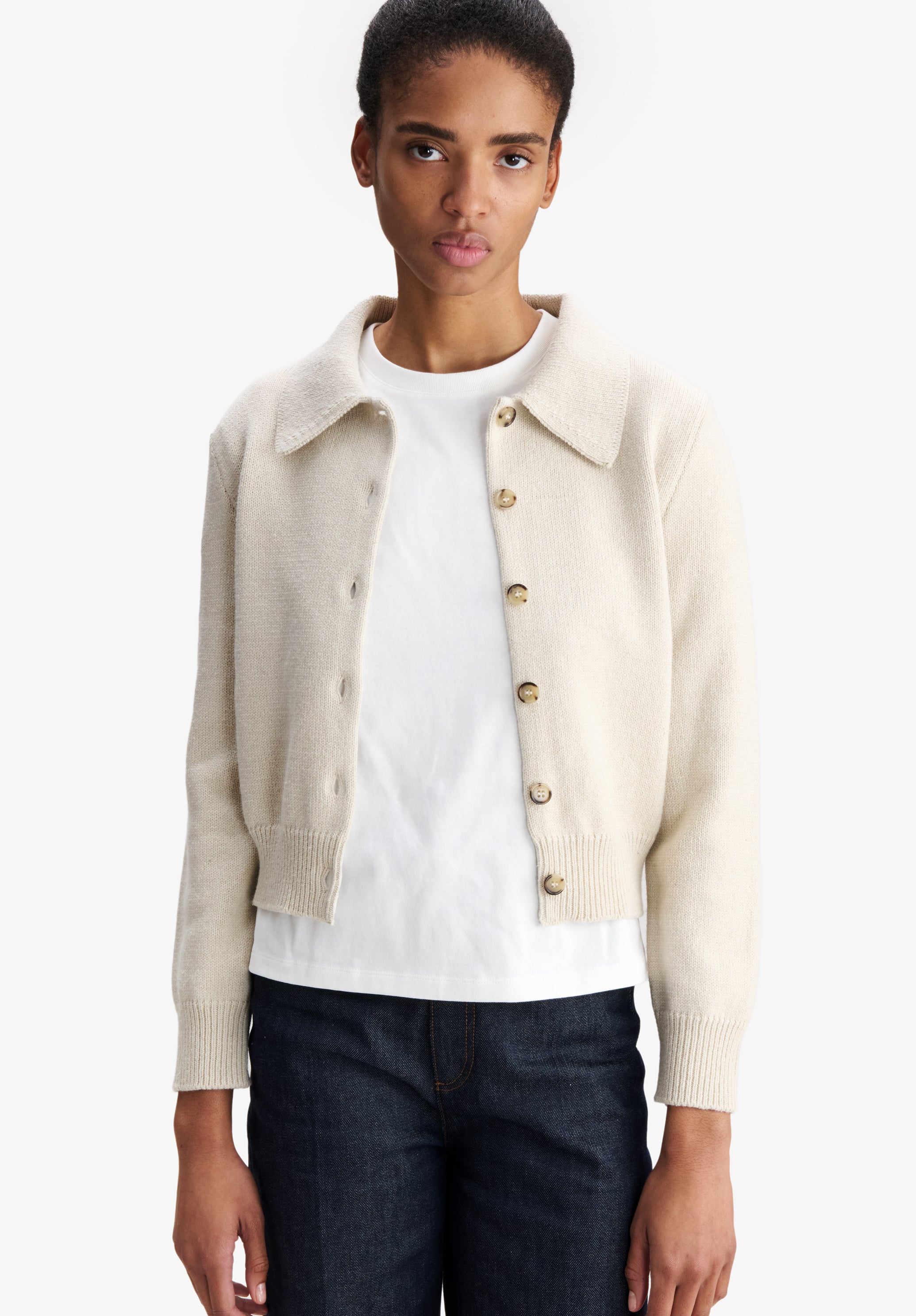 A.P.C. Cardigan grau Wolle Kragen Hornknöpfe