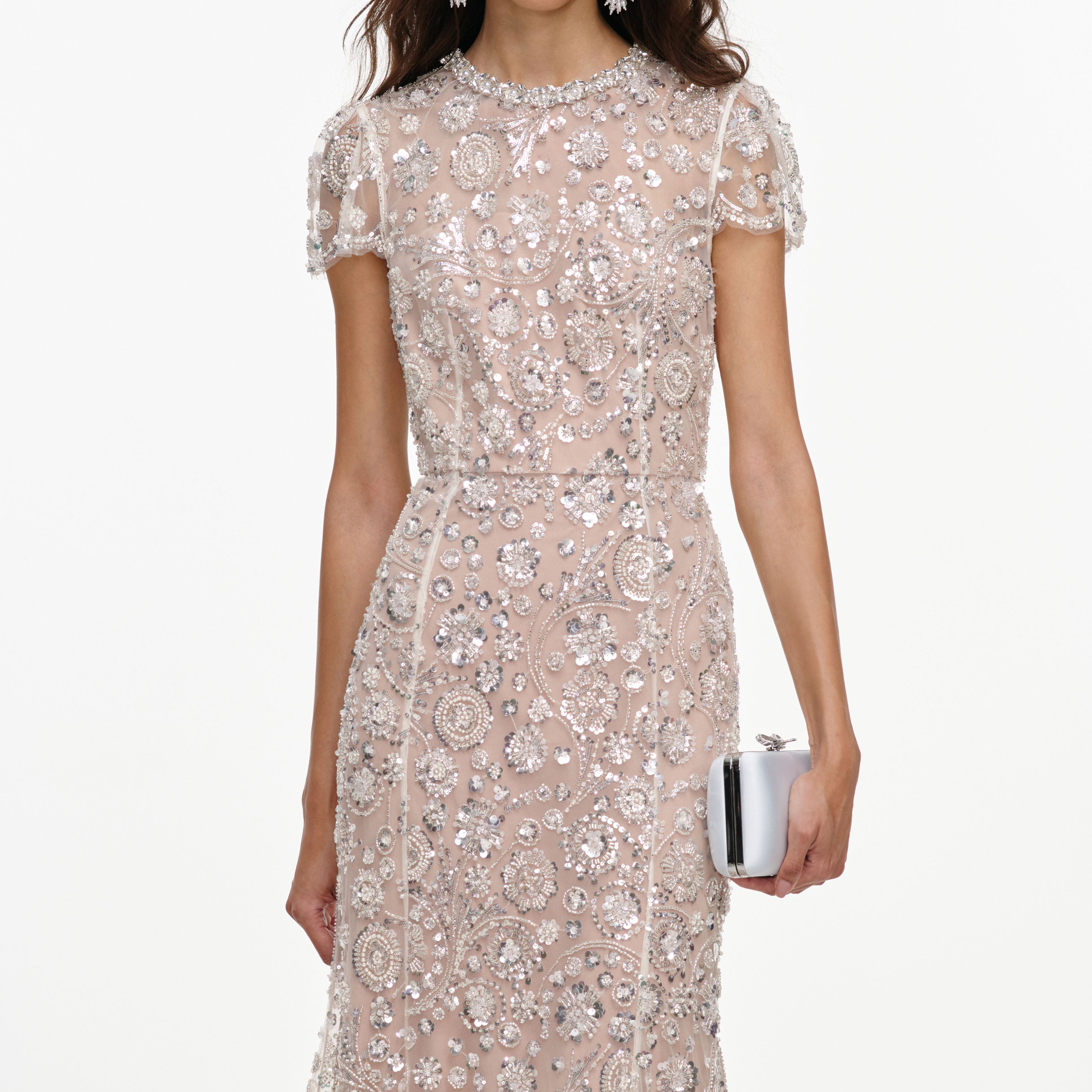Self Portrait Cream Sequin Midi Kleid Creme Pailletten