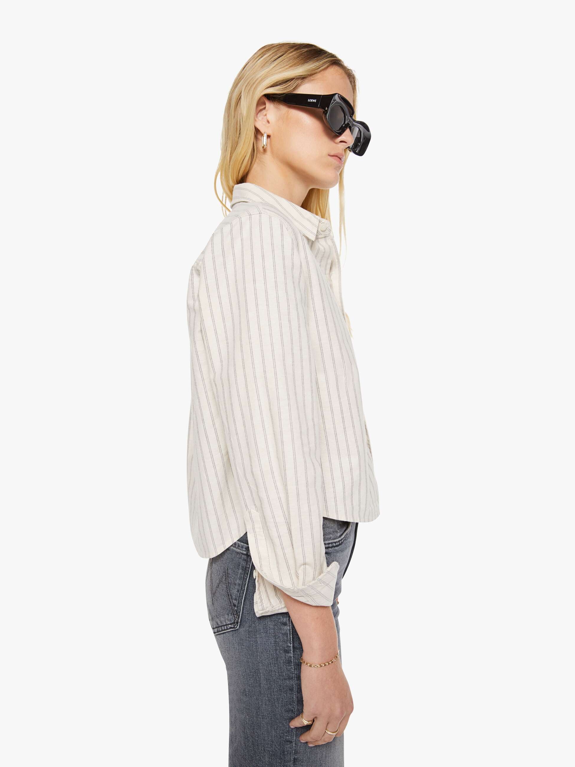 Mother Cropped Bestie Hemd Cream Black Stripe creme schwarz