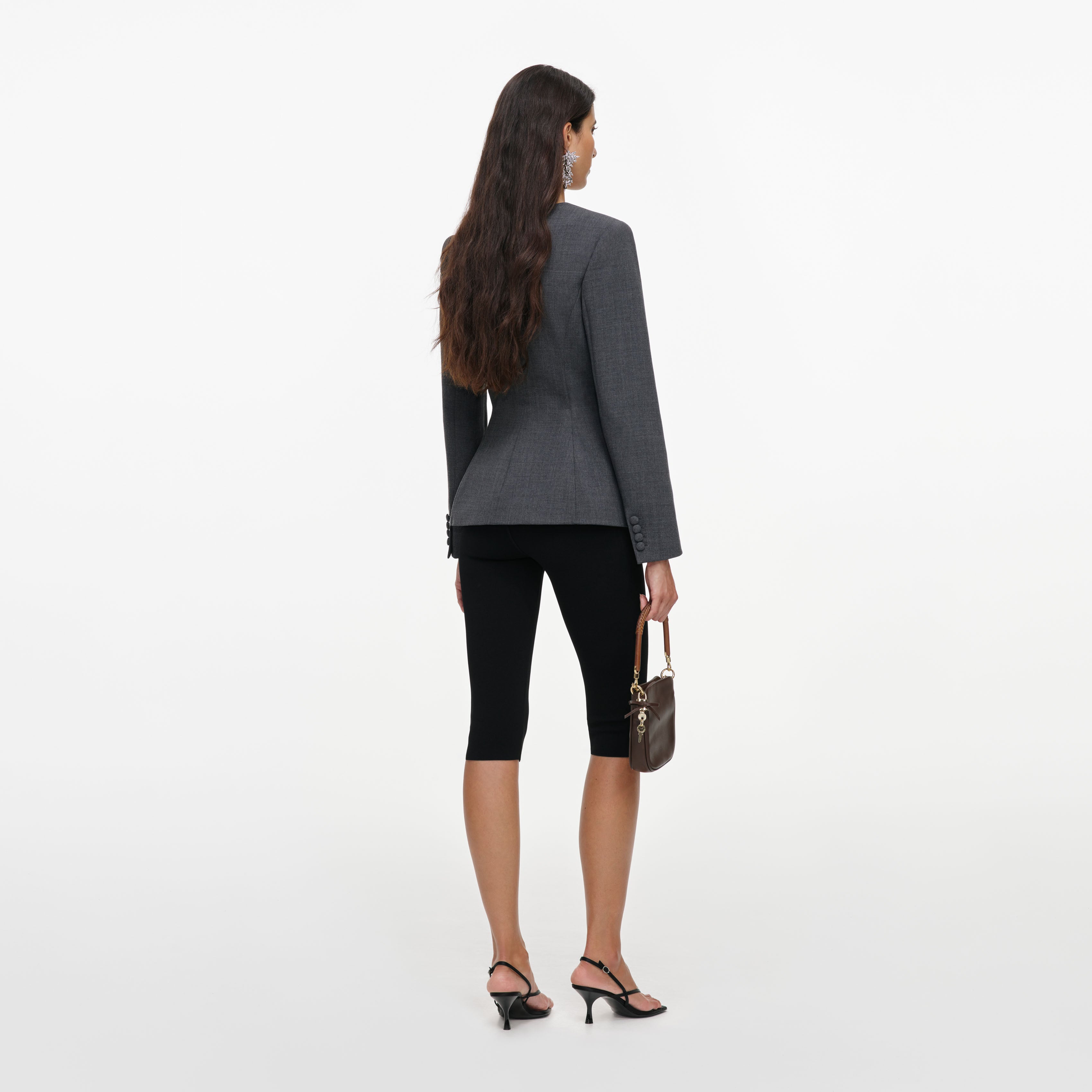 Self Portrait Grey Wool Collarless Jacke Grau UK 8 Wolle