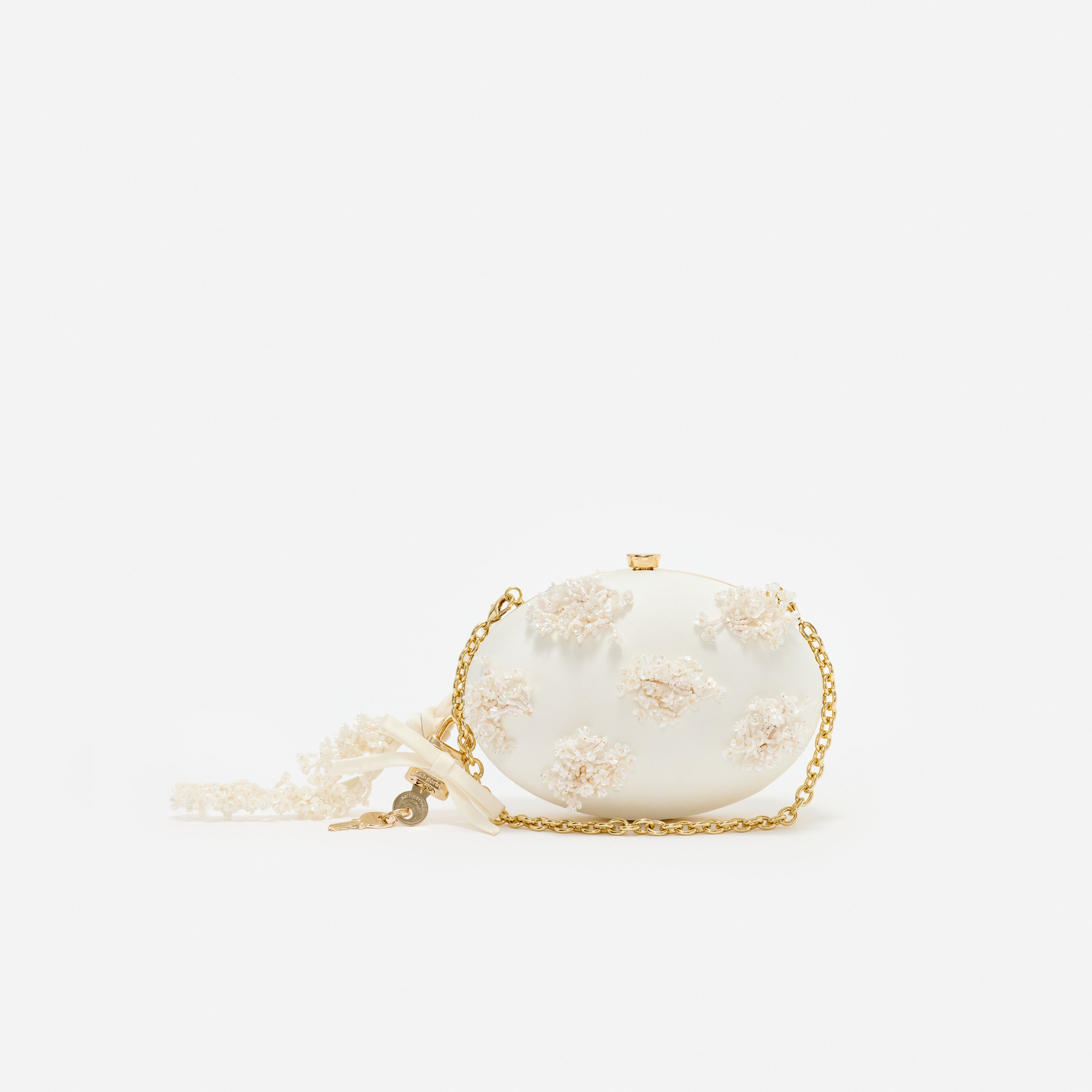 Self Portrait Oval Clutch Satin creme floral One Size