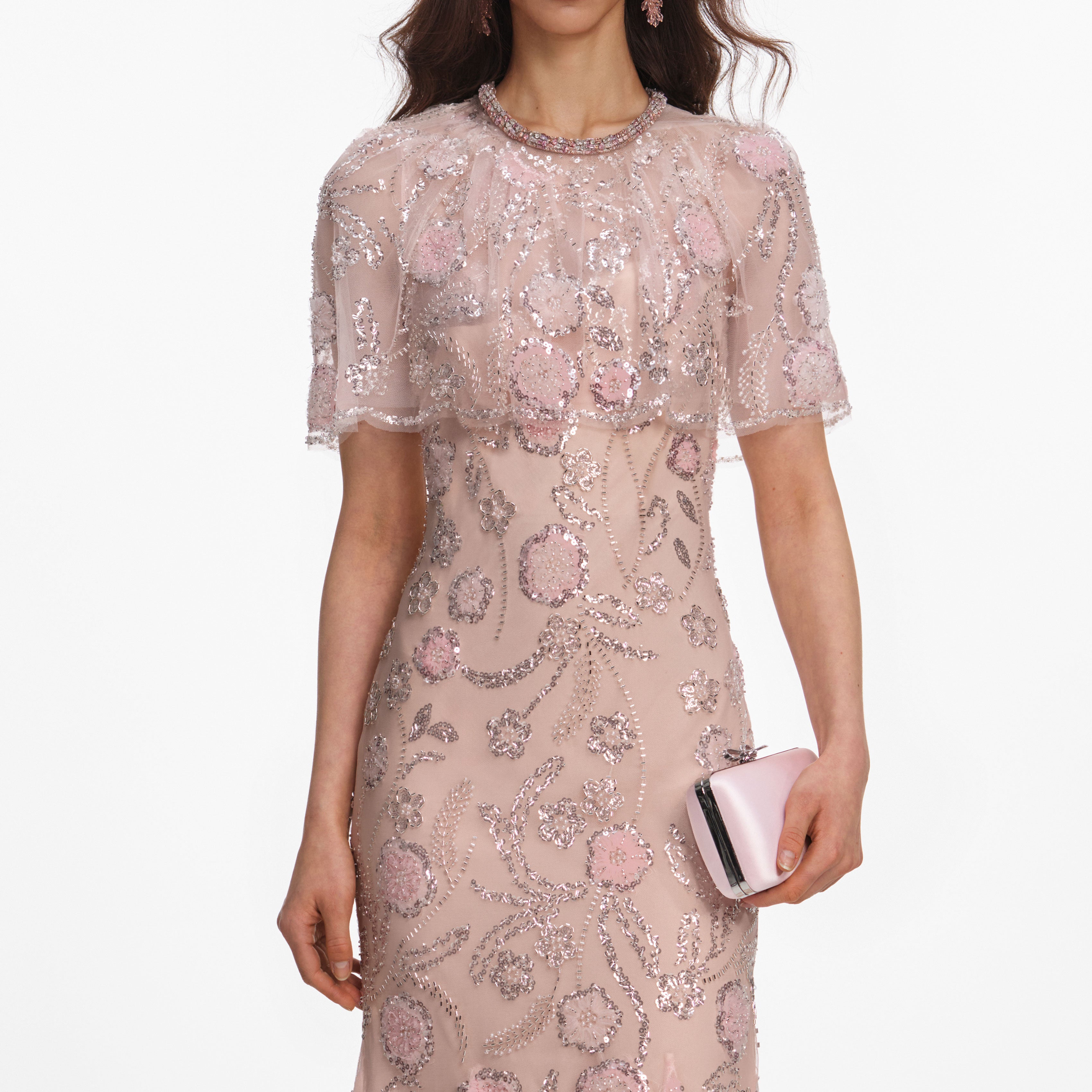 Self Portrait Pailletten Midikleid Rosa Cape Strass