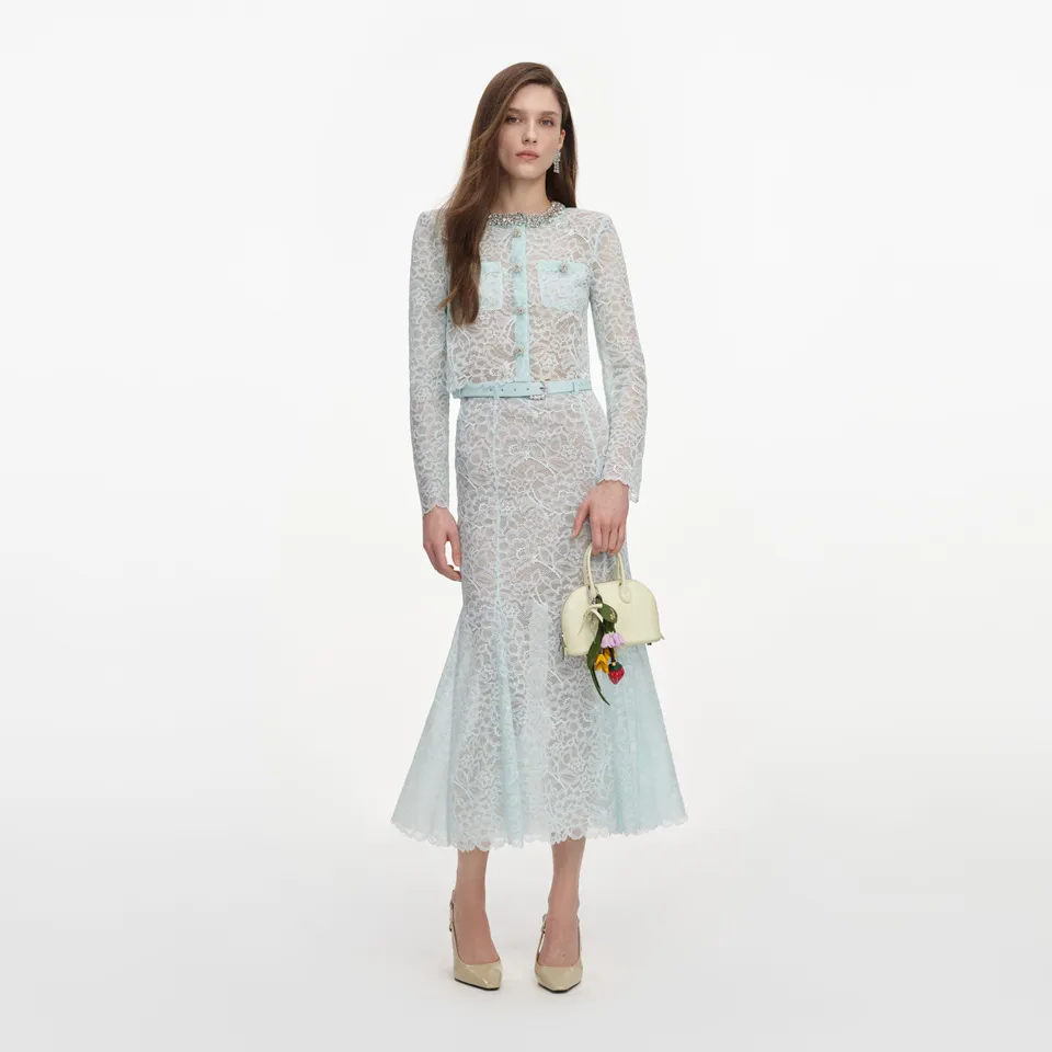 Self Portrait Mint Lace Midi Rock mint Spitze
