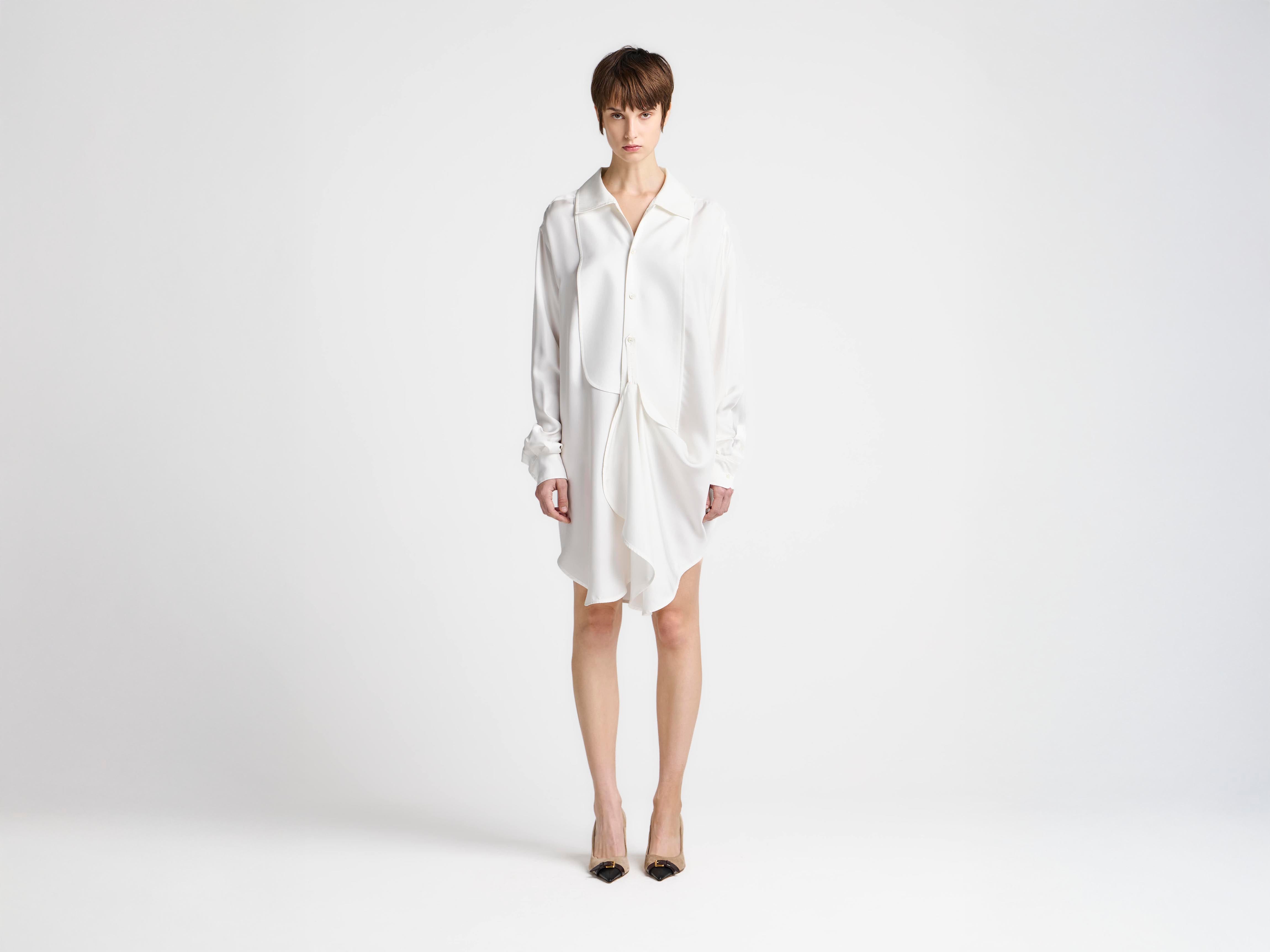 J.W.Anderson Tuxedo Drape Seidenkleid Off-White