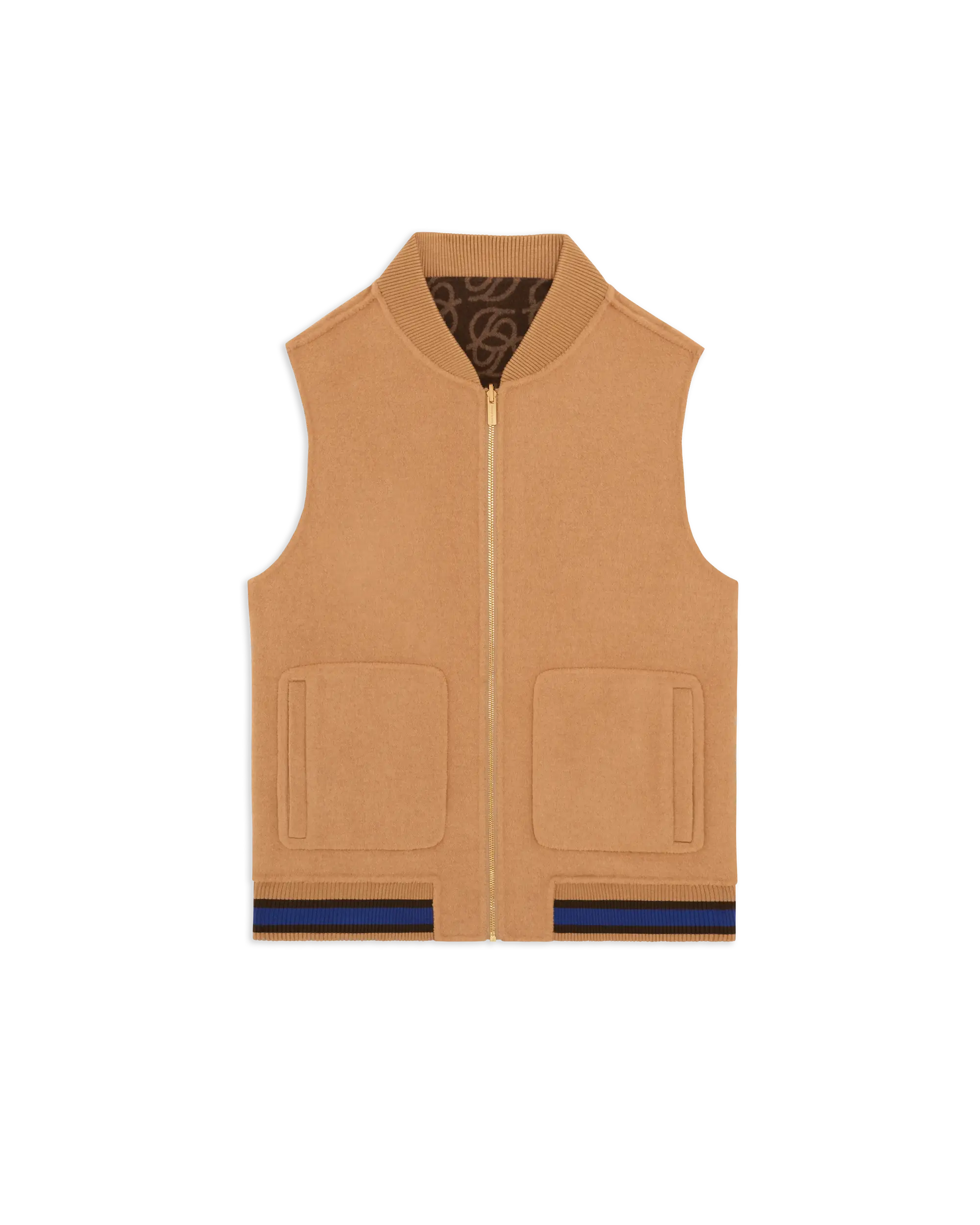 Drôle De Monsieur Monogram Sleeveless Zipped Jacket Weste Braun Wolle