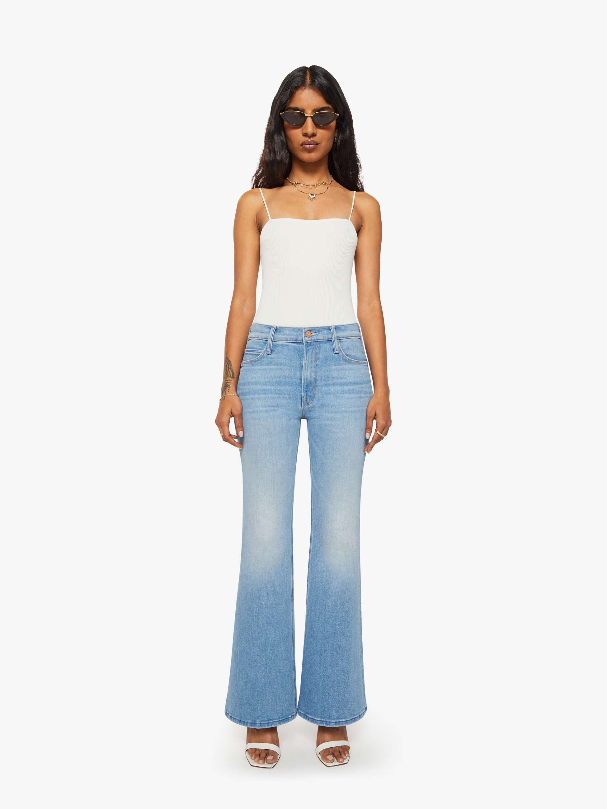 Mother Lil Doozy Petite Flare Jeans Room Service hellblau
