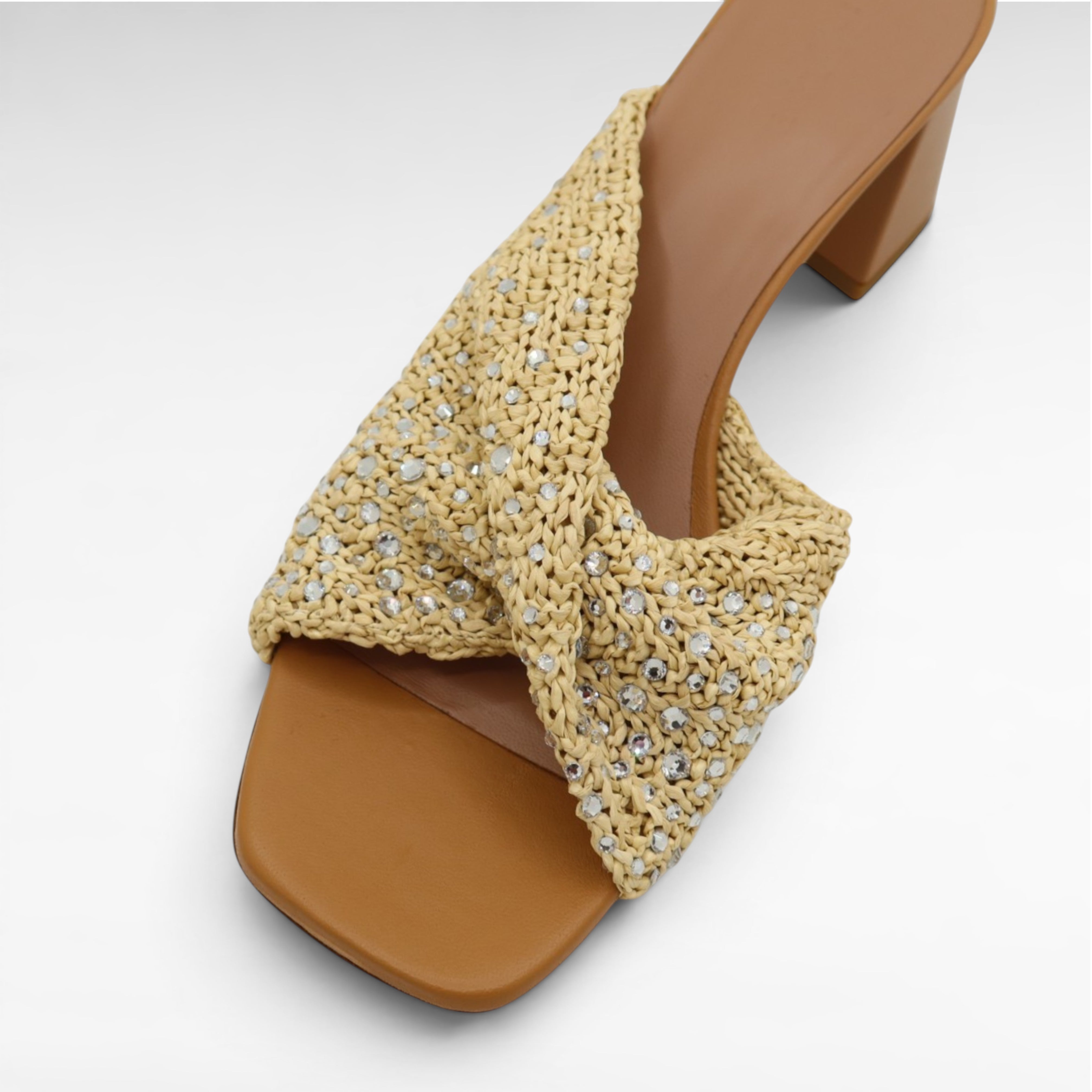 Gedebe Mariel Mule Leder Raffia mit Kristallen