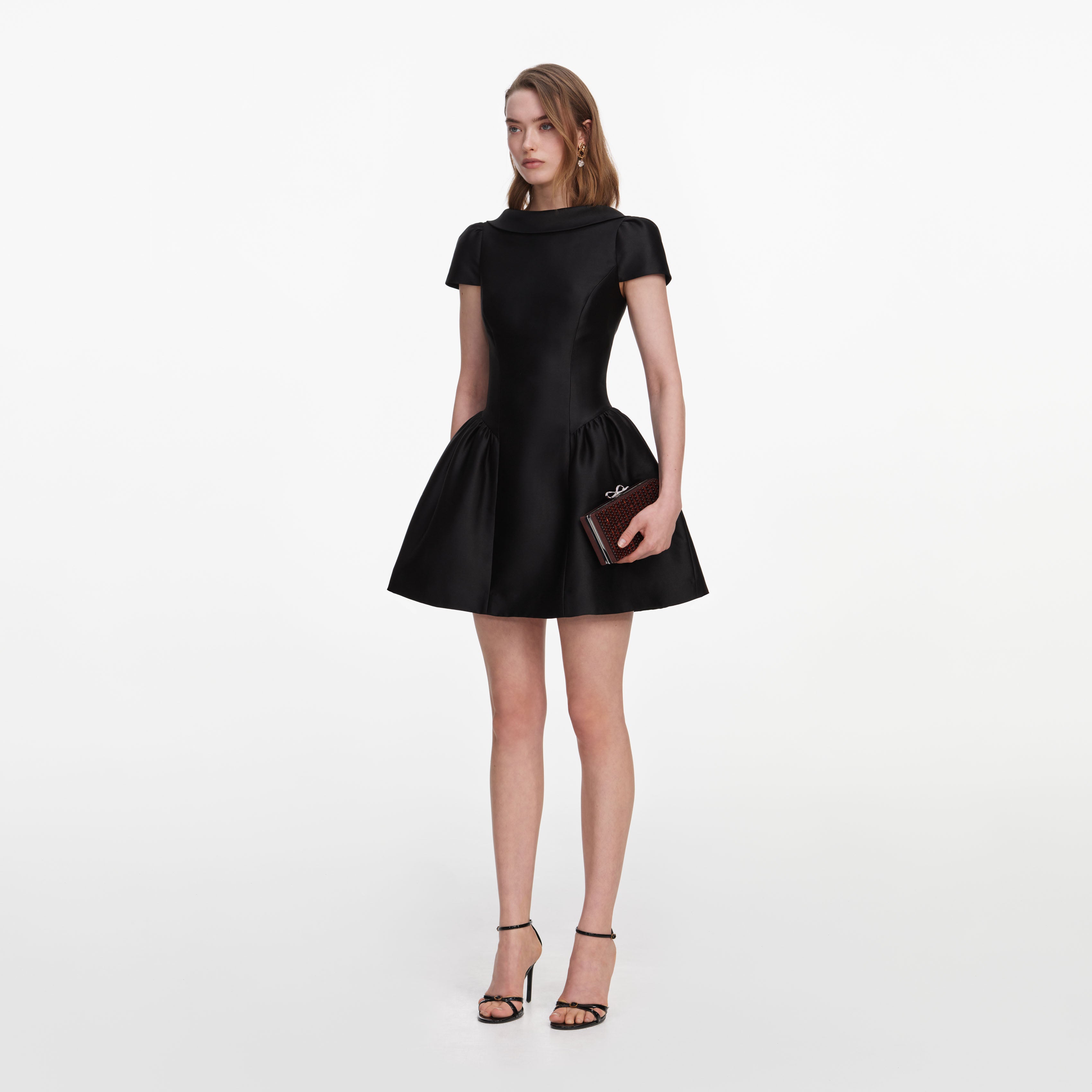 Self Portrait Black Taffeta Collared Minikleid Schwarz UK 8