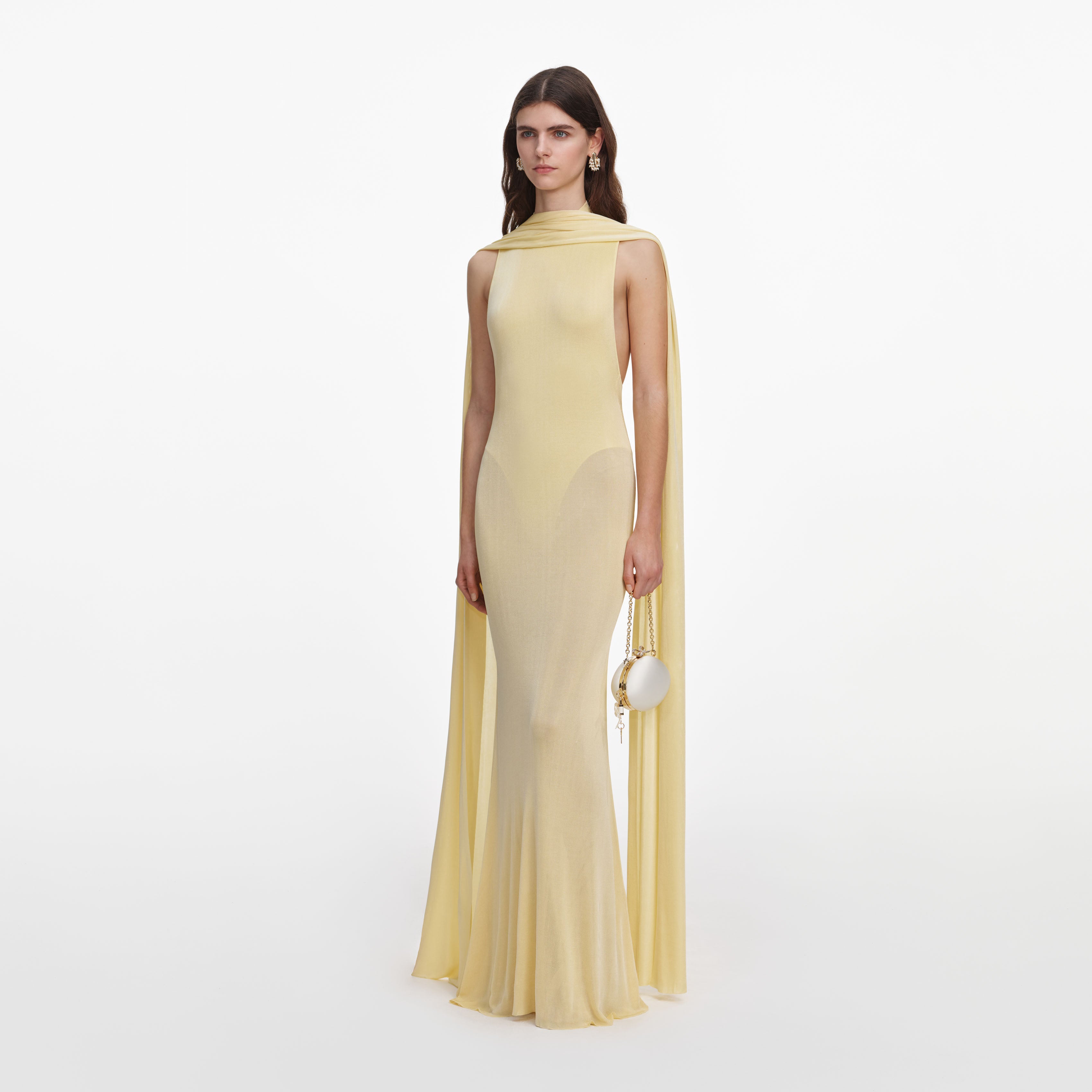 Self Portrait Scarf Maxi Kleid Gelb XS Viskose