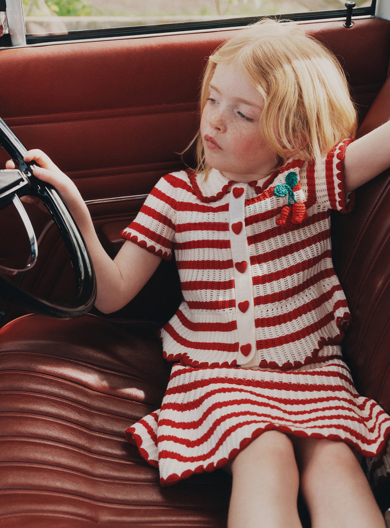 Self Portrait Cream Red Stripe Knitted Top Creme Kinder