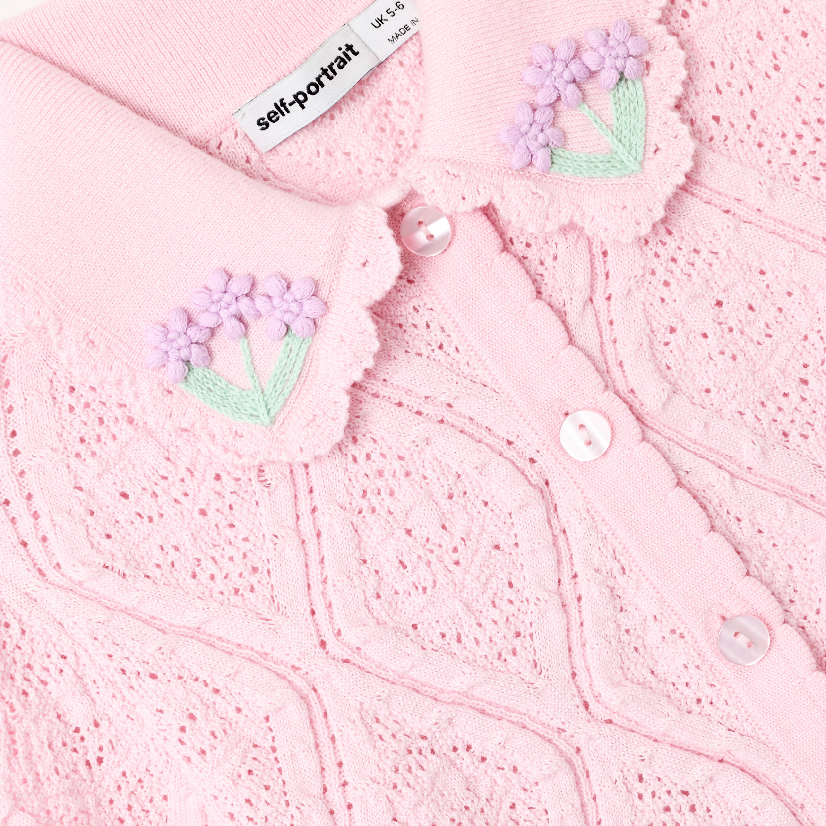 Self Portrait Pink Flower Knit Top Kinder Rosa 3-12 Jahre