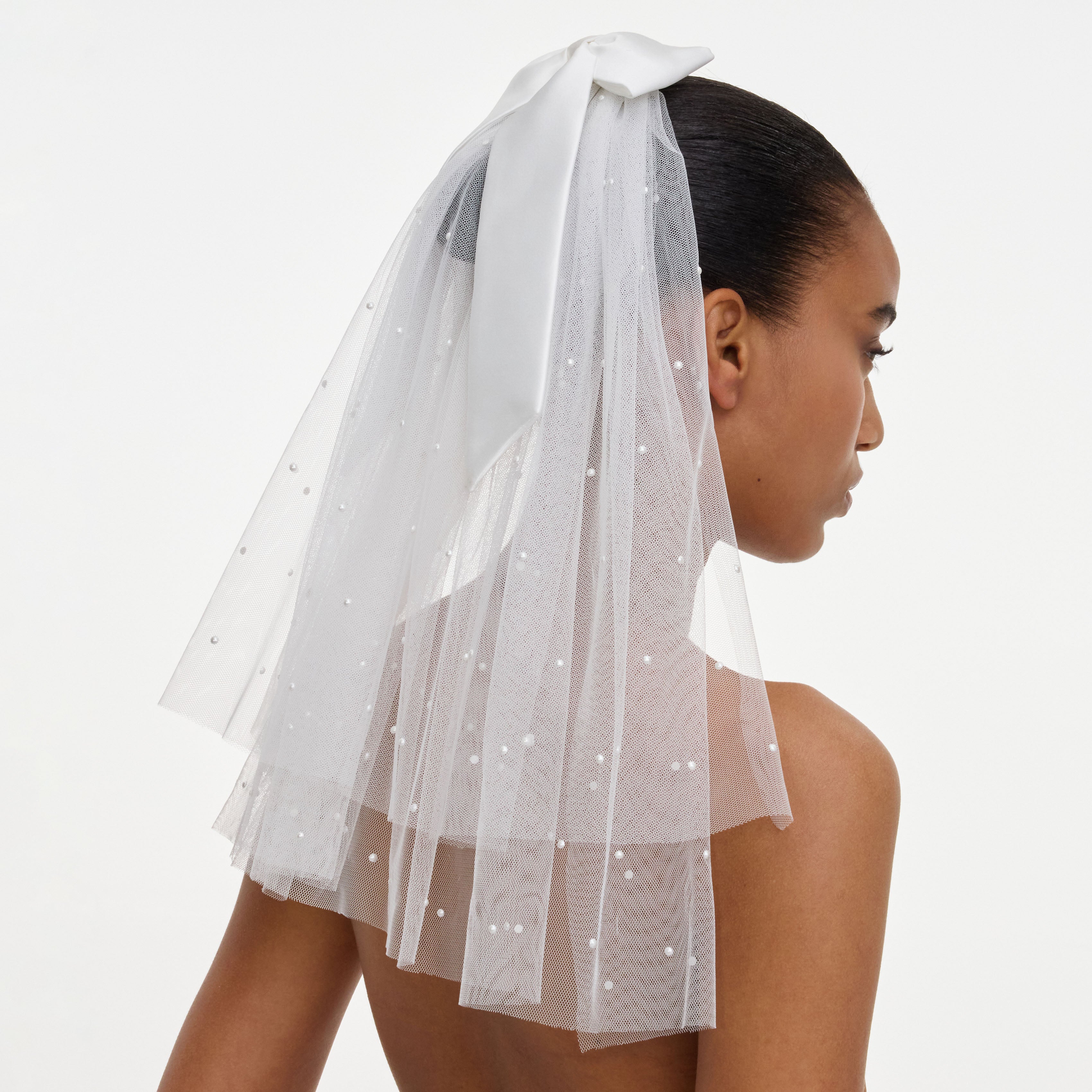 Self Portrait Satin Bow Embellished Veil Schleier Weiß One Size