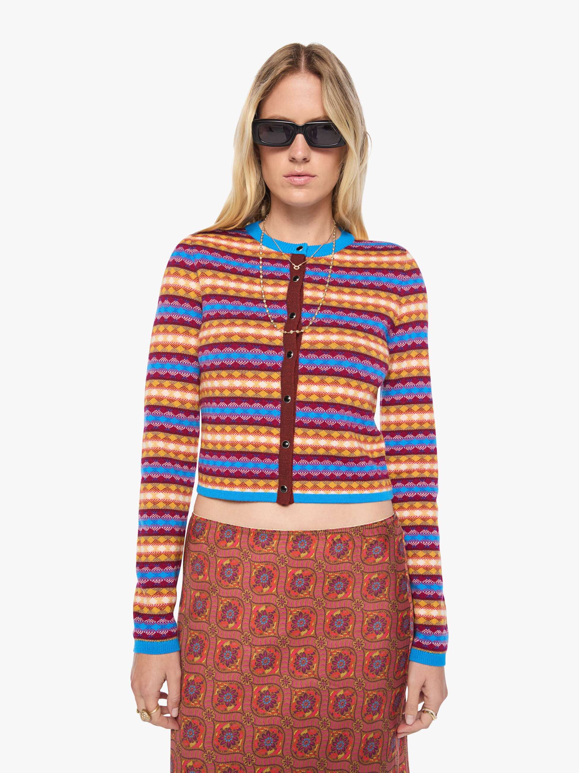 Mother The Lil Cardigan Jacquard Cardigan Gelb Bunt Merino