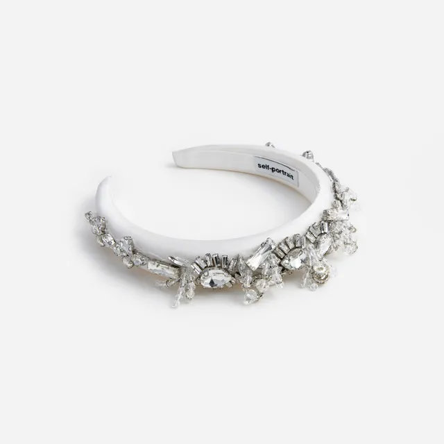 Self Portrait Embellished Satin Haarband Creme One Size