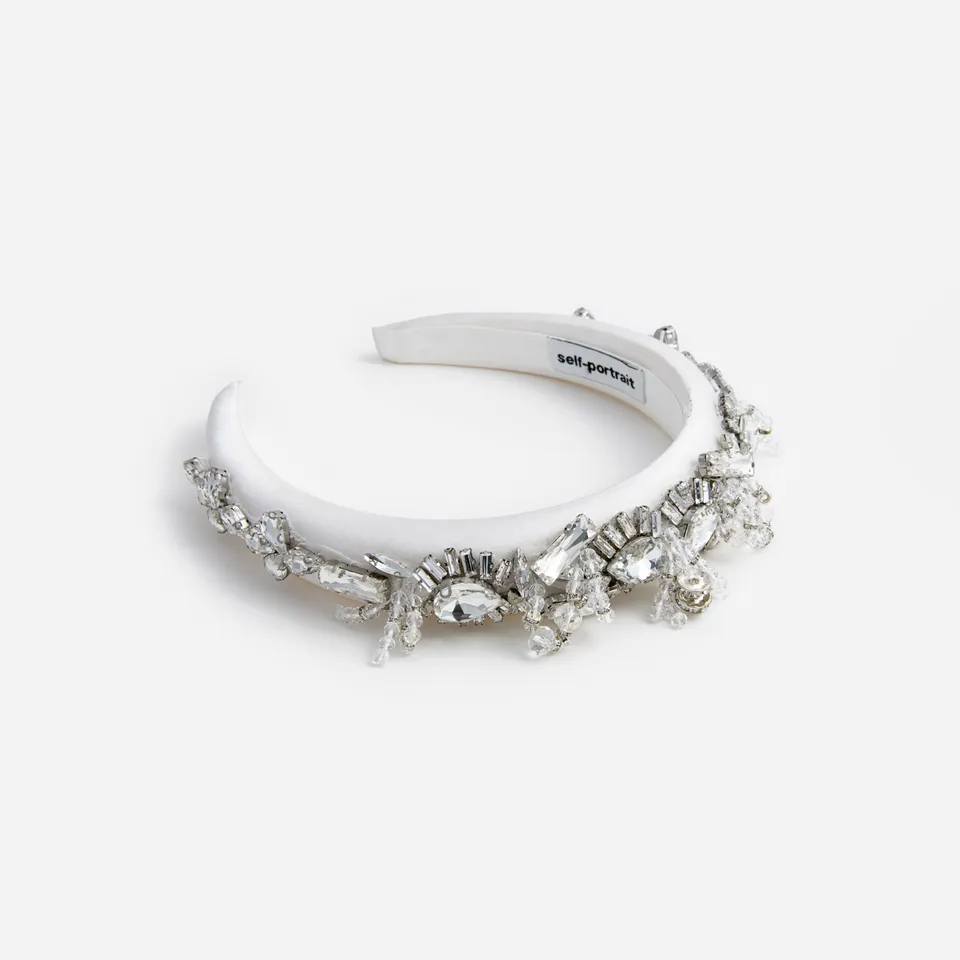 Self Portrait Embellished Satin Haarband Creme One Size