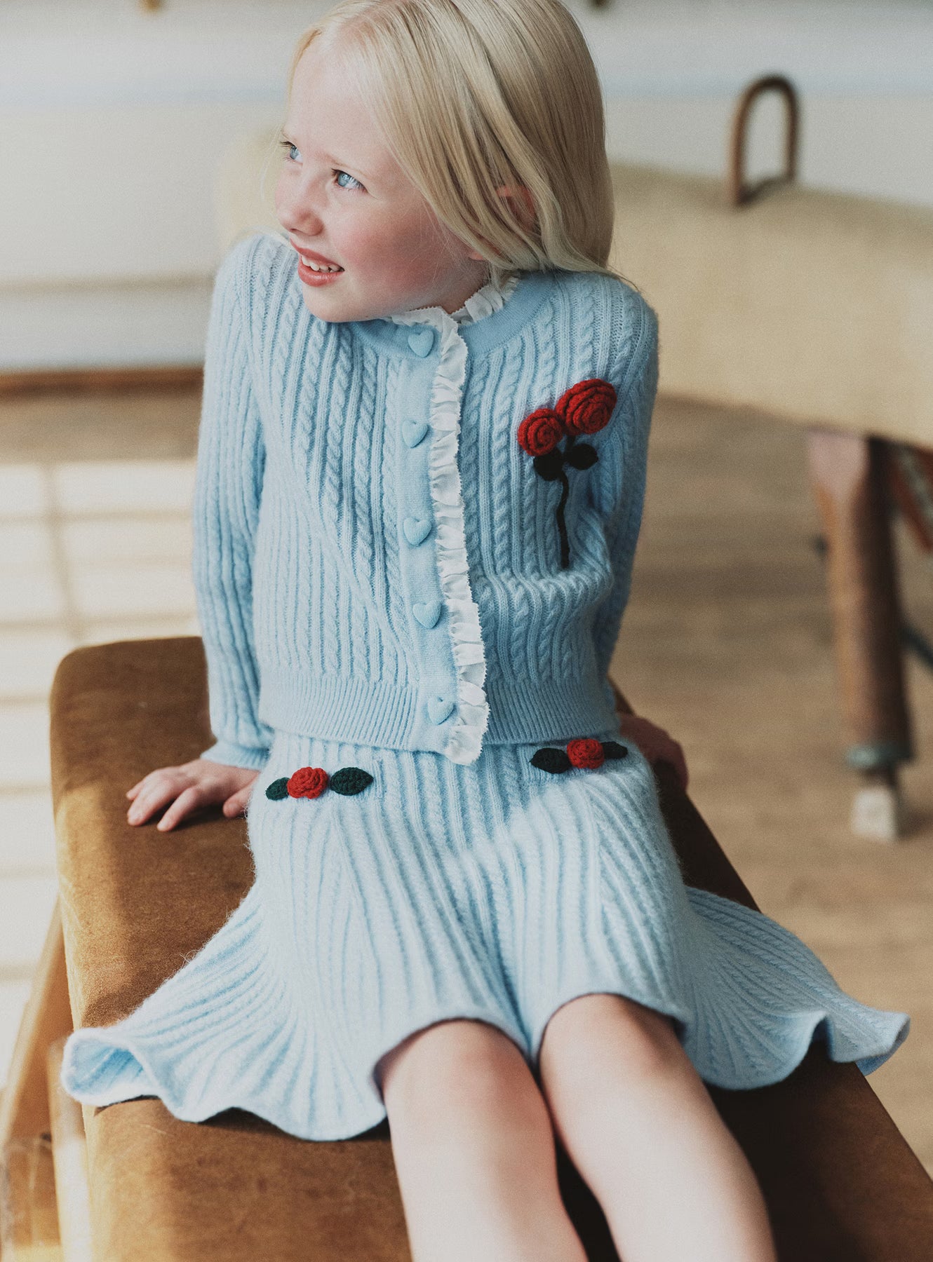 Self Portrait Blue Cable Knit Skirt Strickrock Blau Kinder