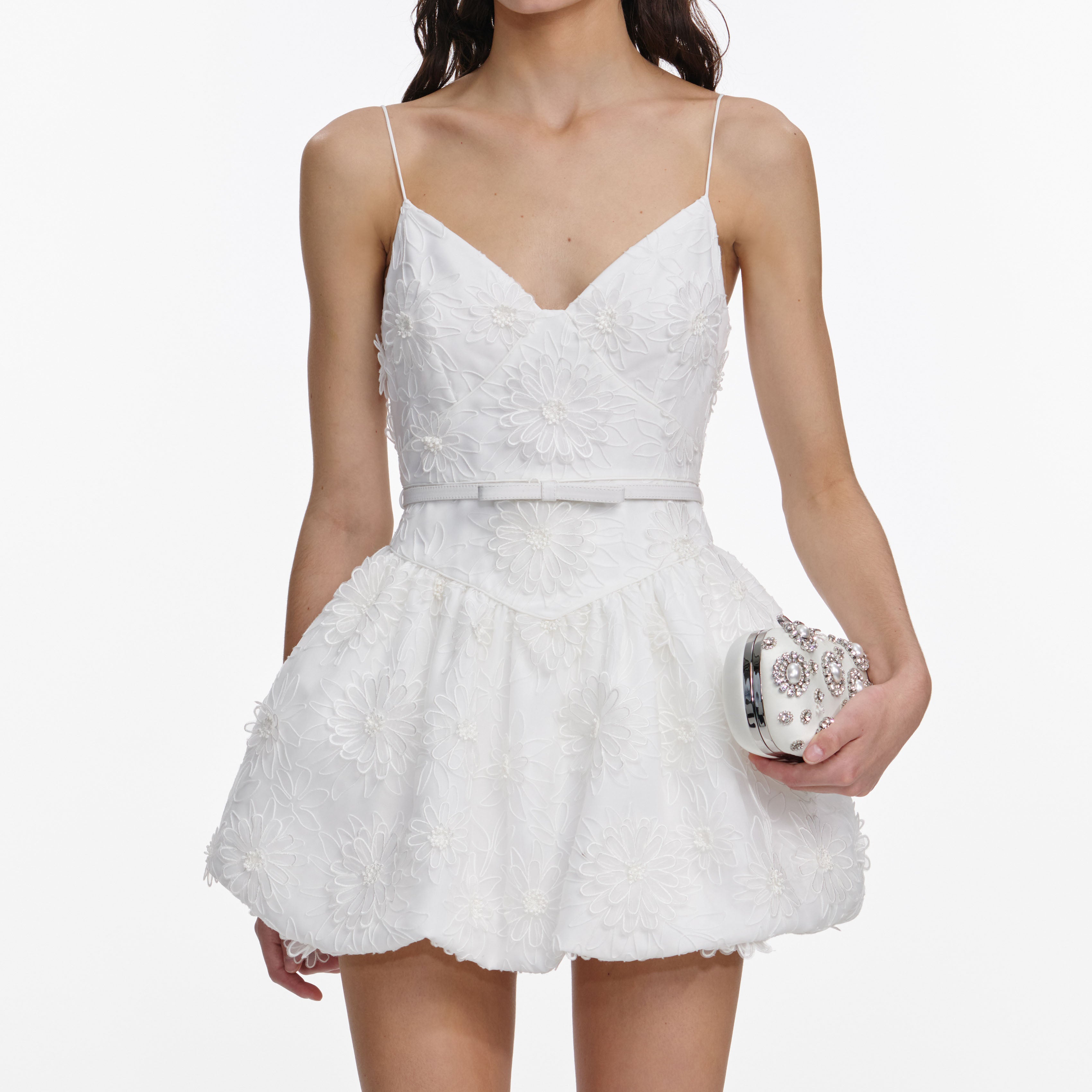 Self Portrait White Organza Mini Kleid Weiß Stickerei