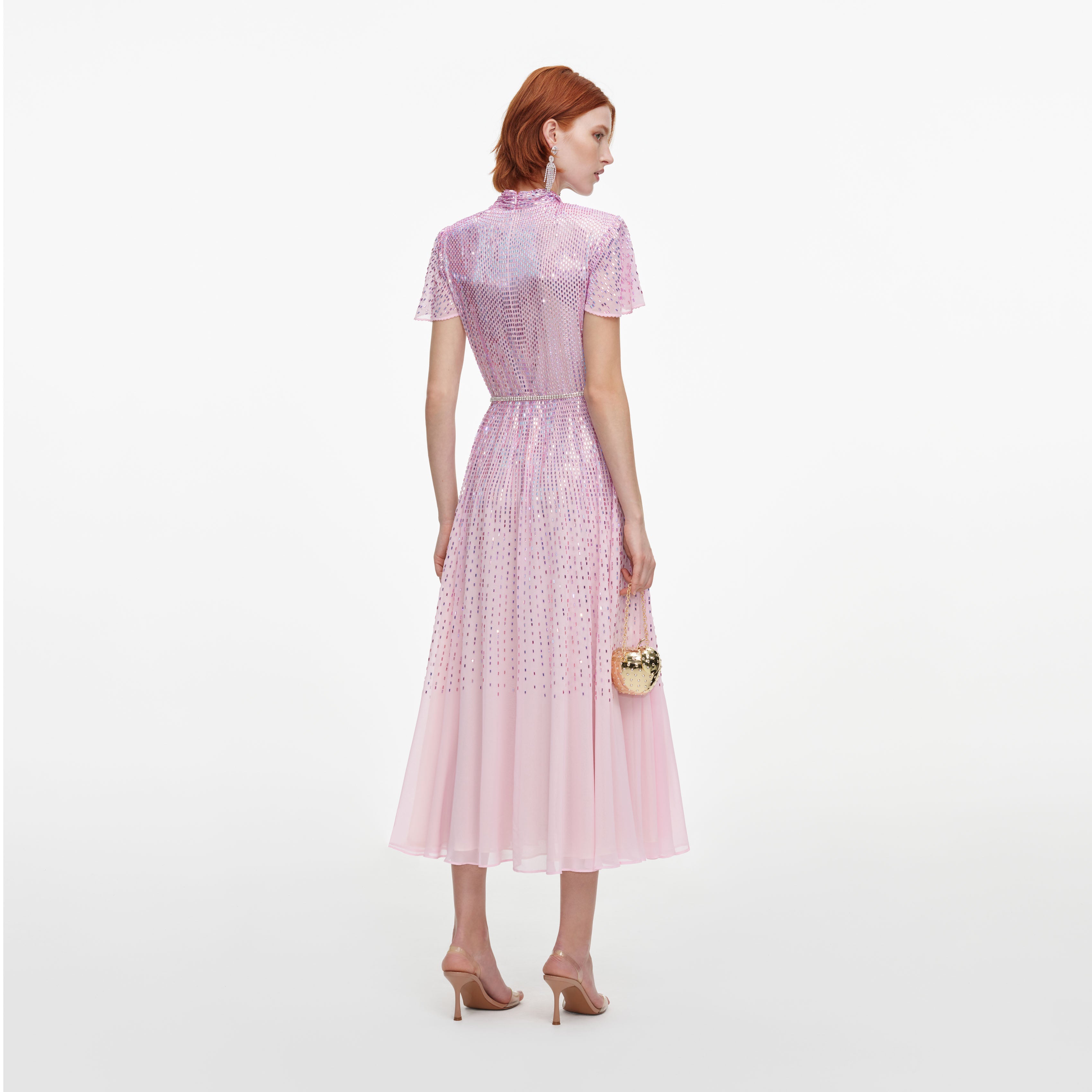 Self Portrait Pink Ombre Rhinestone Midi Kleid UK 8 Rosa