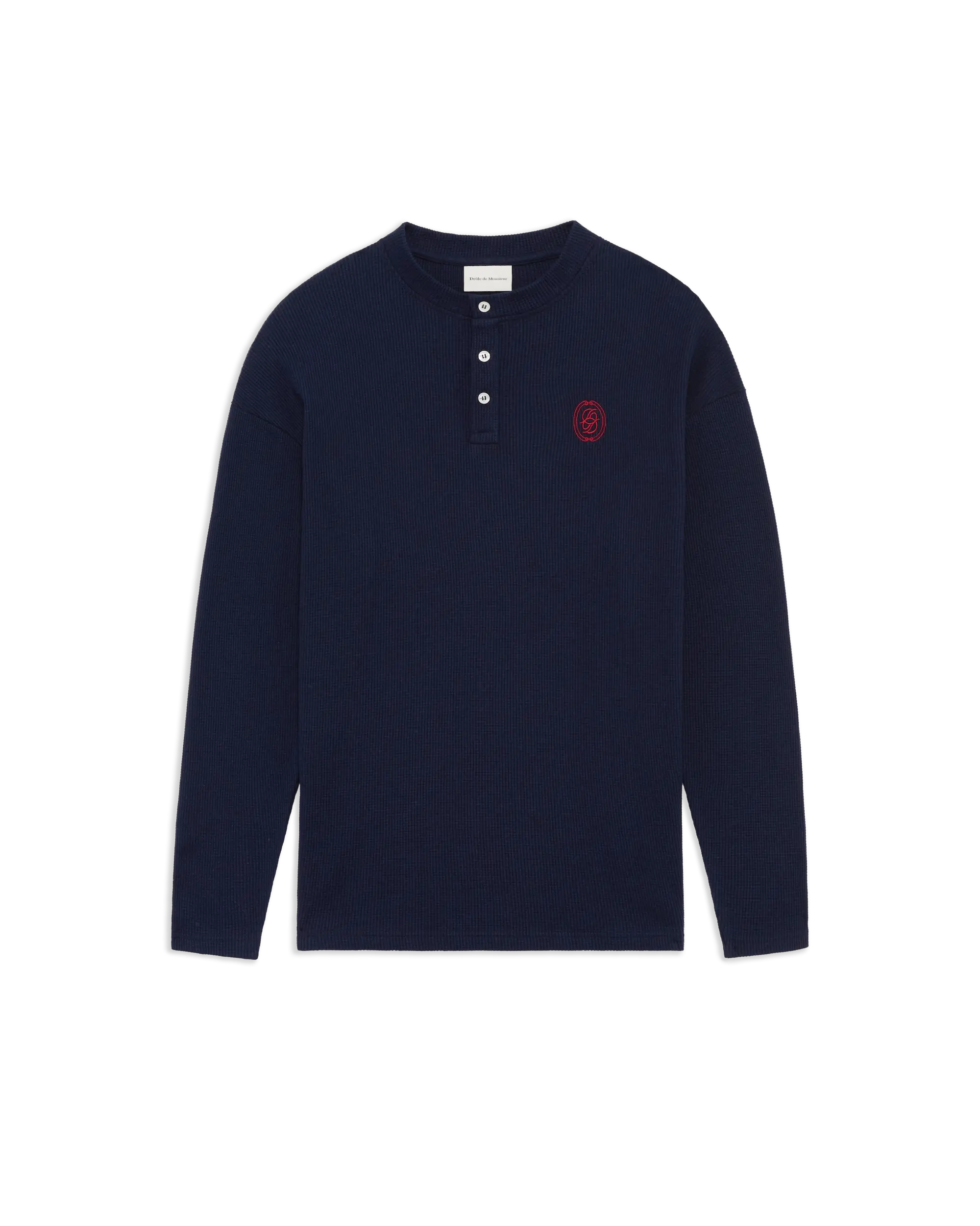 Drôle De Monsieur D Mirror Waffle Langarmshirt Navy Baumwolle