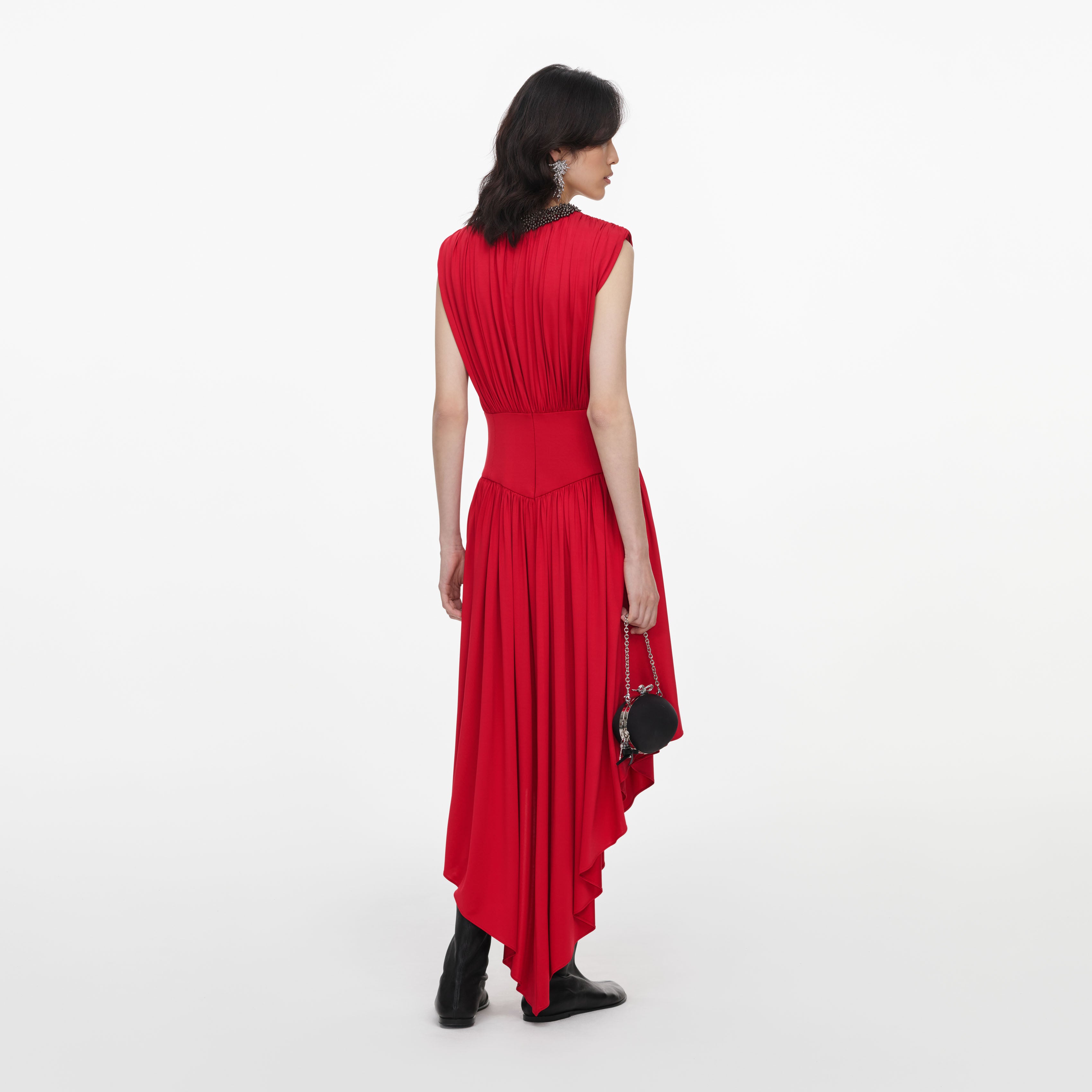 Self Portrait Jersey Midikleid Rot Asymmetrisch Abendkleid