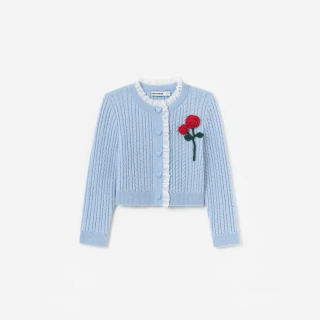 Self Portrait Cable Cardigan Blau Rüschen Age 5/6