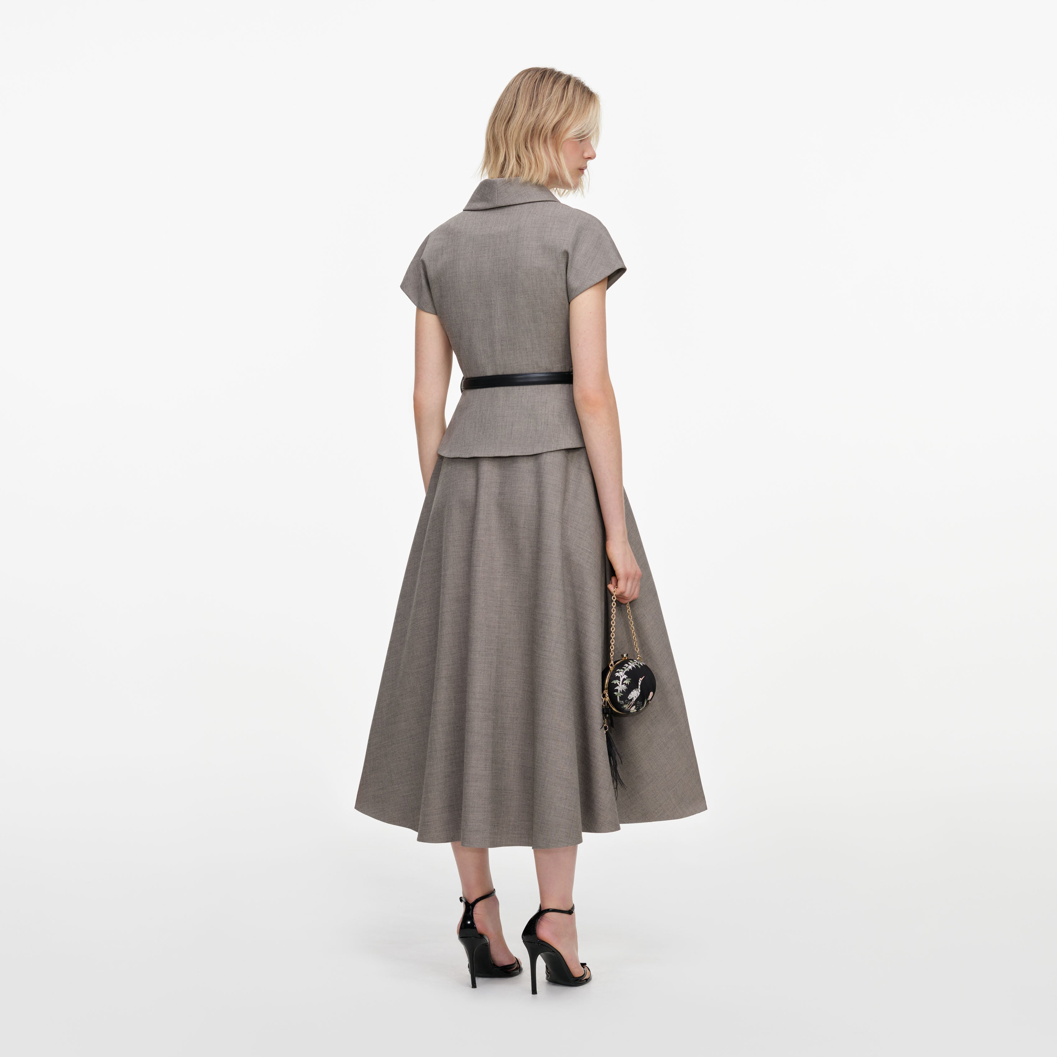 Self Portrait Brown Twill Brooch Midi Kleid Braun 2-in-1