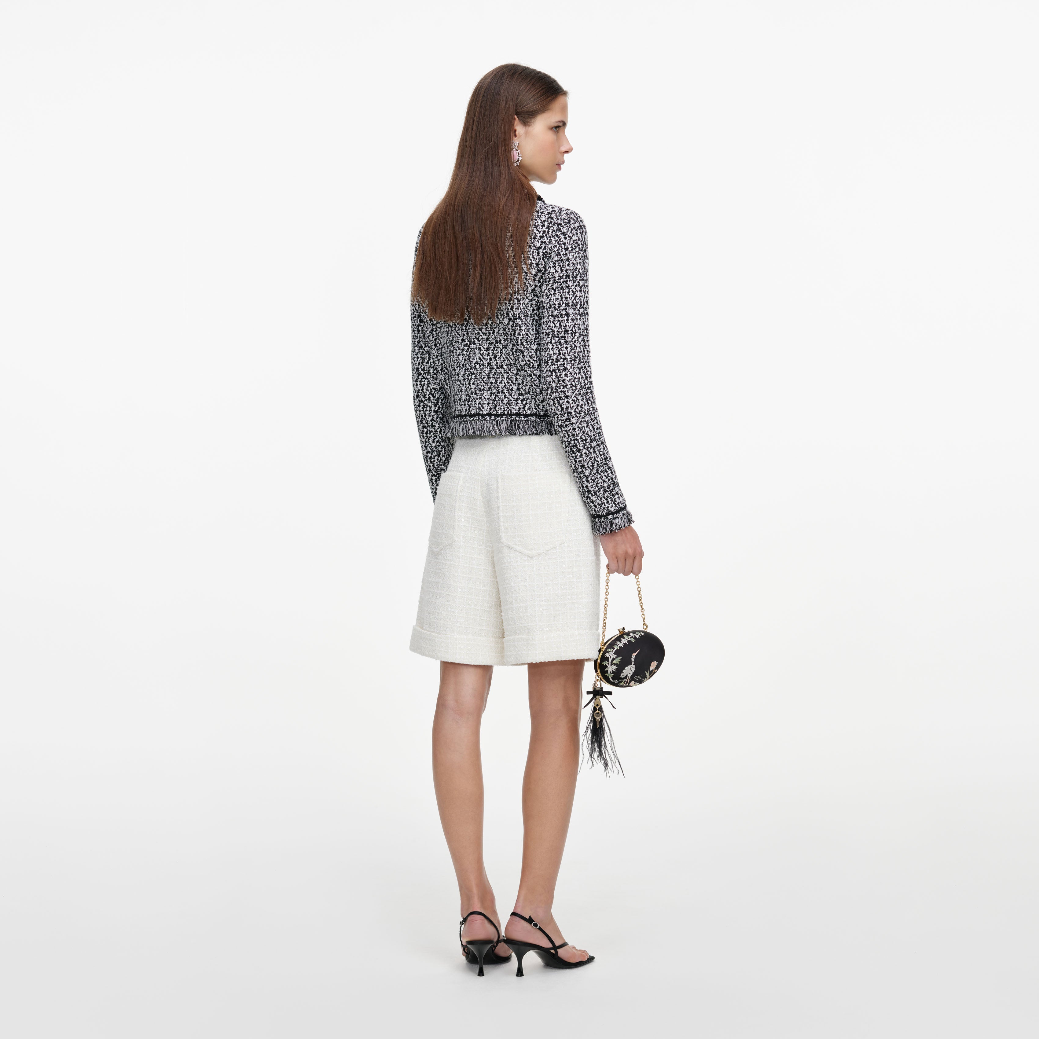 Self Portrait Cream Sequin Boucle Shorts Creme UK 6