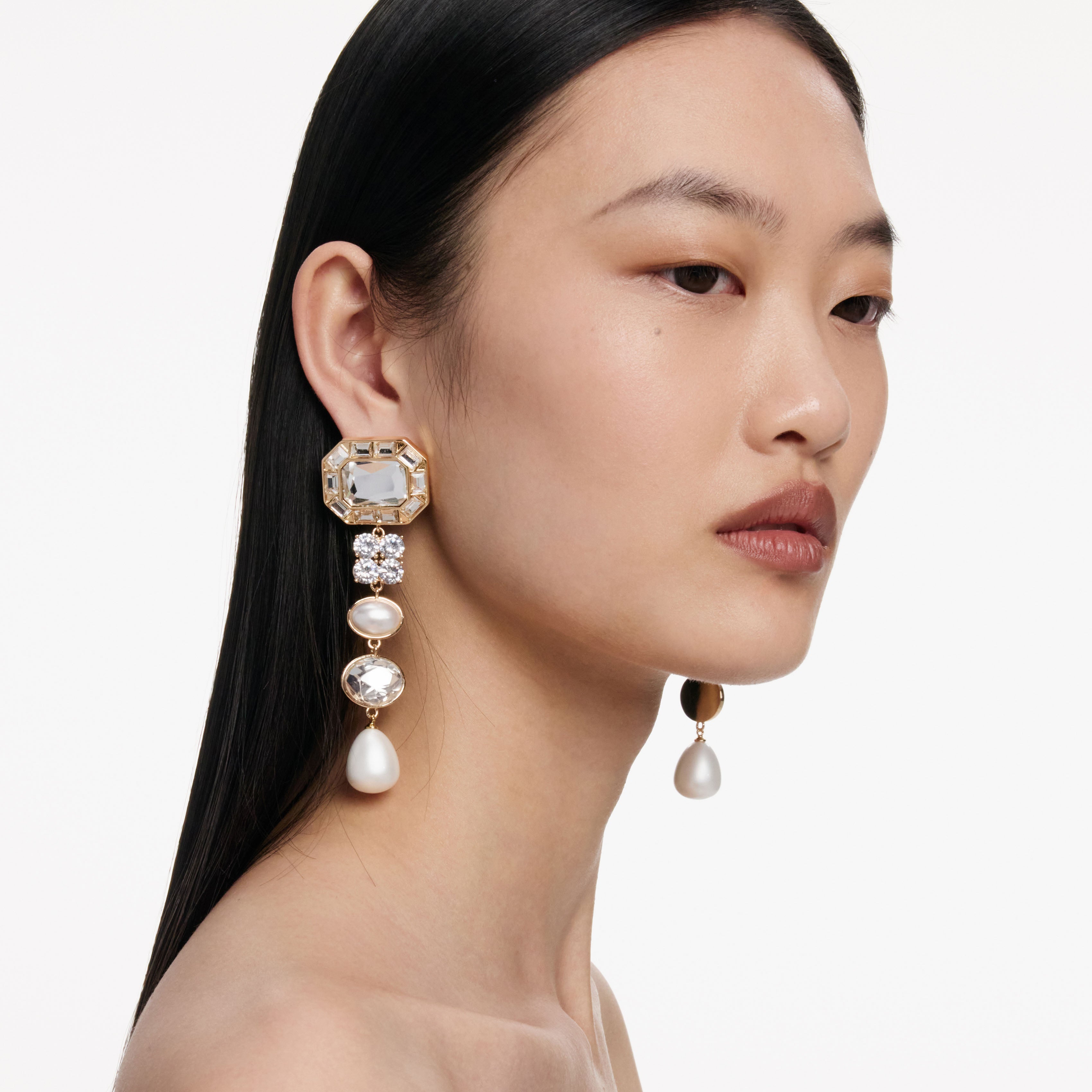 Self Portrait Gold Crystal Pearl Tiered Earrings Ohrringe Gold
