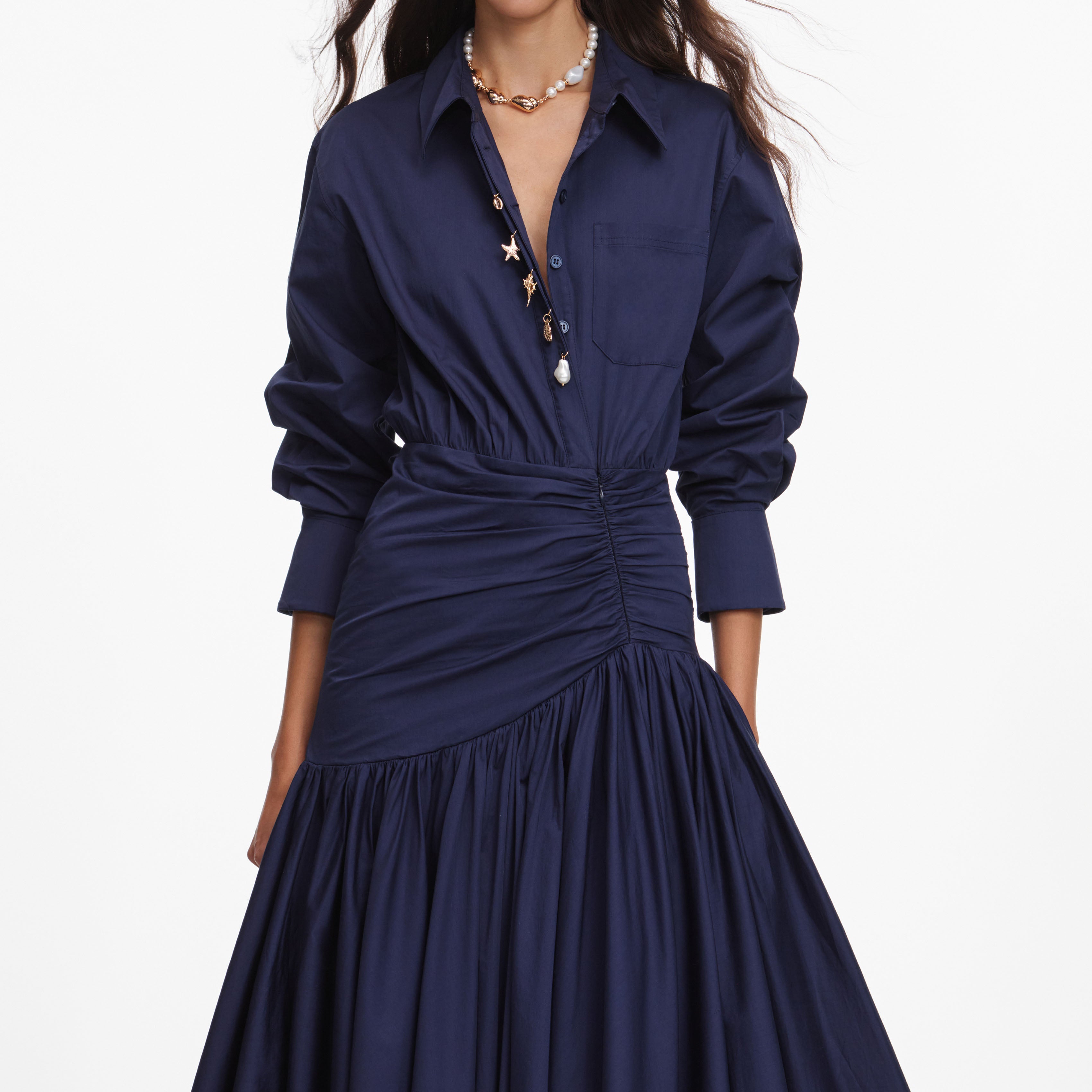Self Portrait Navy Cotton Asymmetric Midi Kleid UK 8