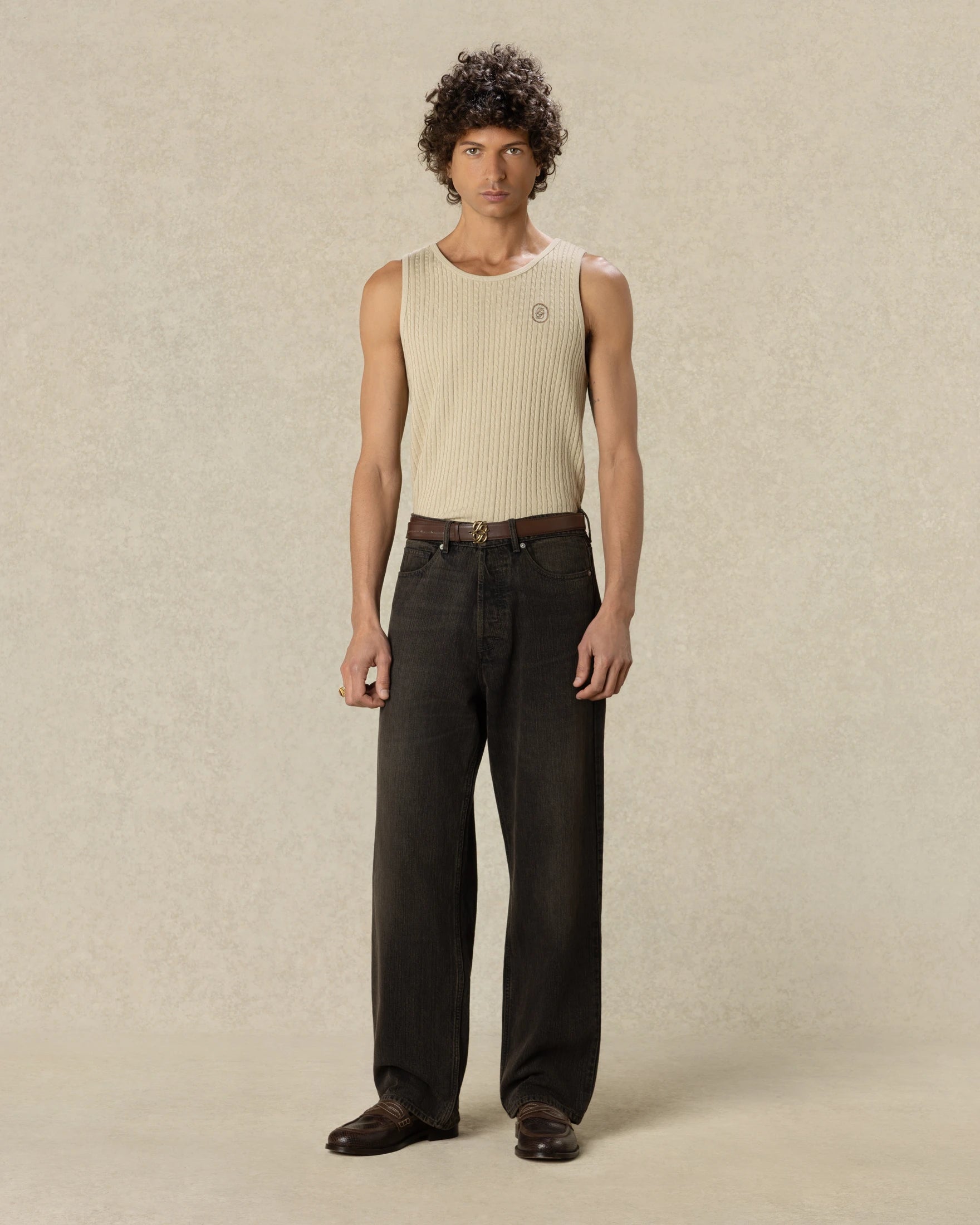 Drôle De Monsieur Washed Straight Denim Pants Jeans Khaki