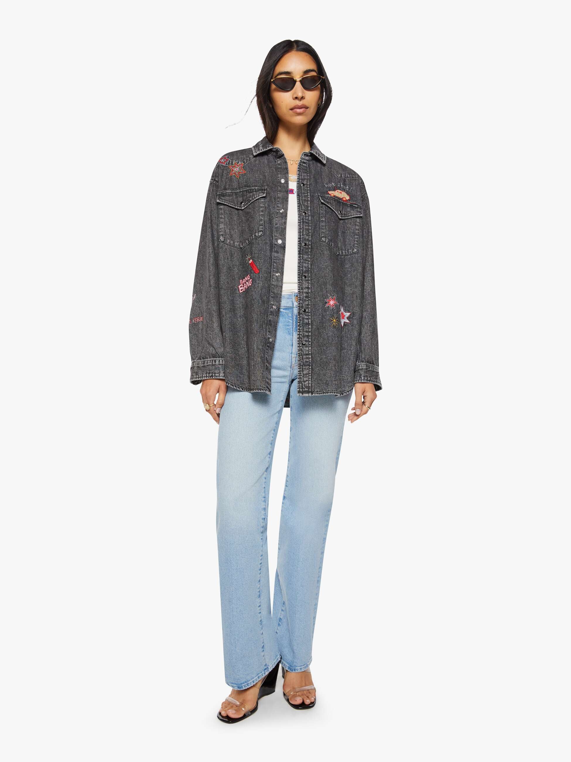 Mother The Exes And Ohs Denimhemd Grau Stickerei