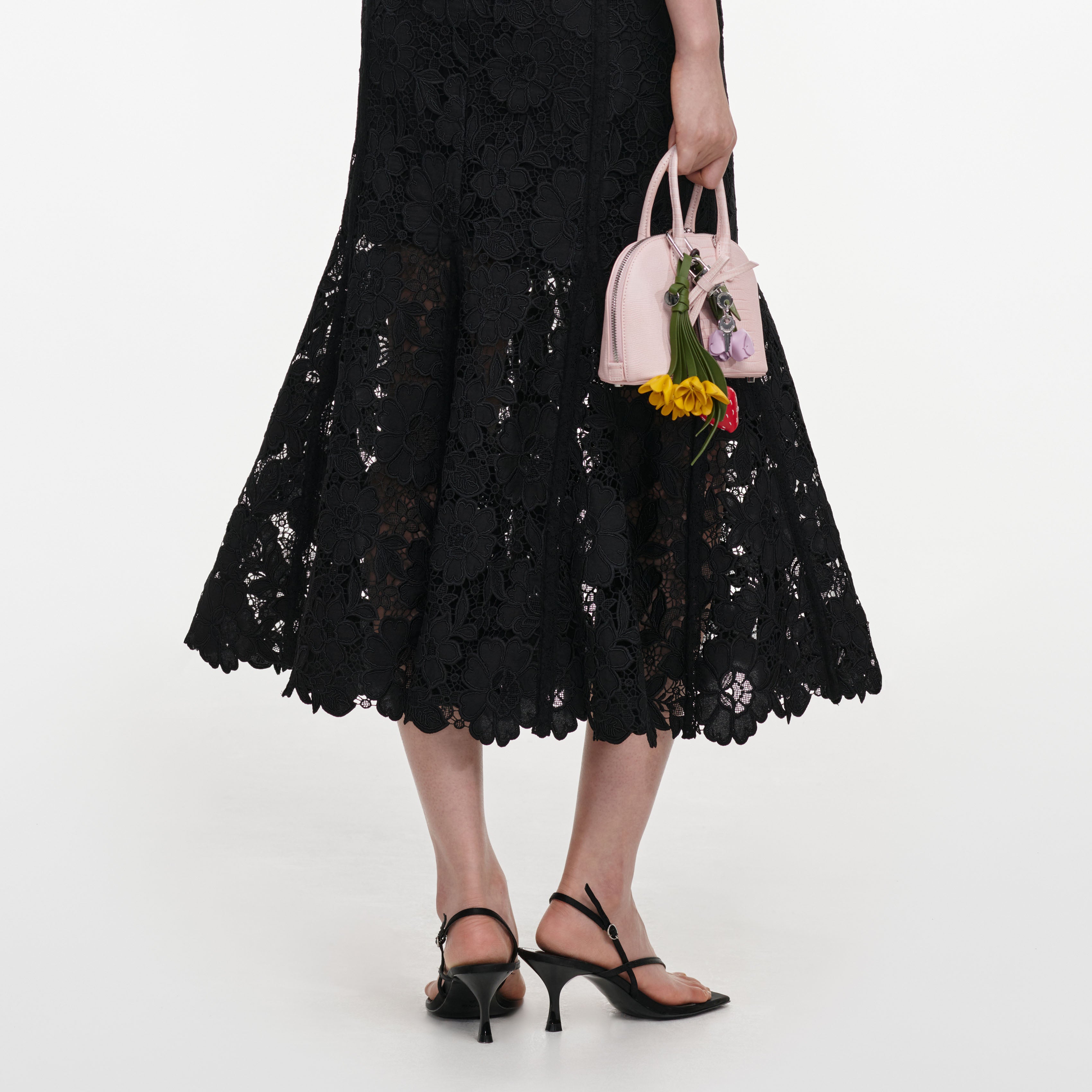 Self Portrait Black Lace Midirock Schwarz Spitze A-Linie
