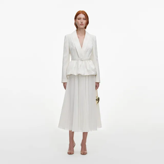 Self Portrait Cream Jacquard Midi-Kleid creme 2-in-1