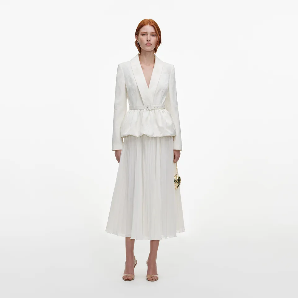Self Portrait Cream Jacquard Midi-Kleid creme 2-in-1