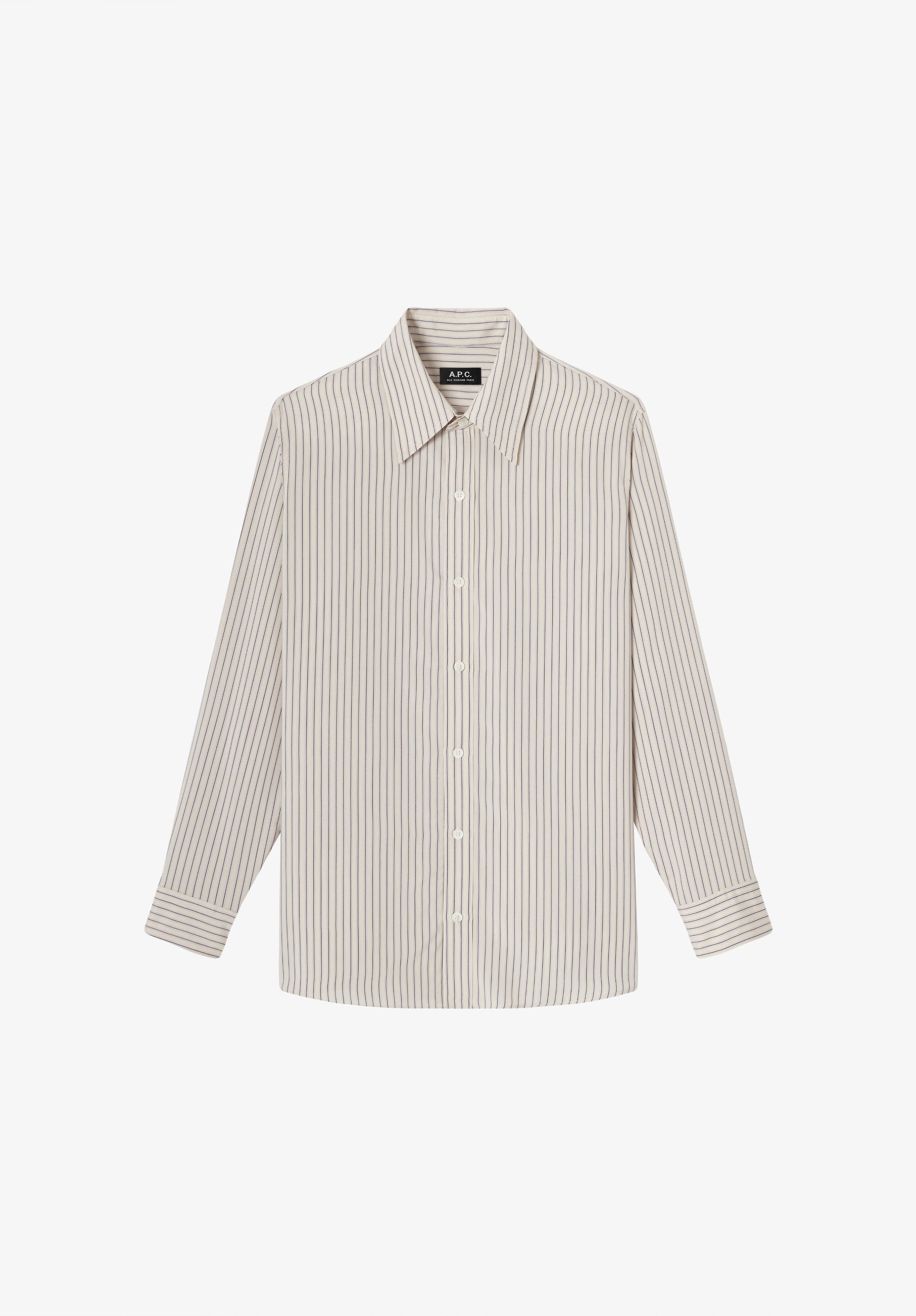 A.P.C. Hemd Ecru Gestreift Fließend Wolle Gr. 38 Doppelreiher