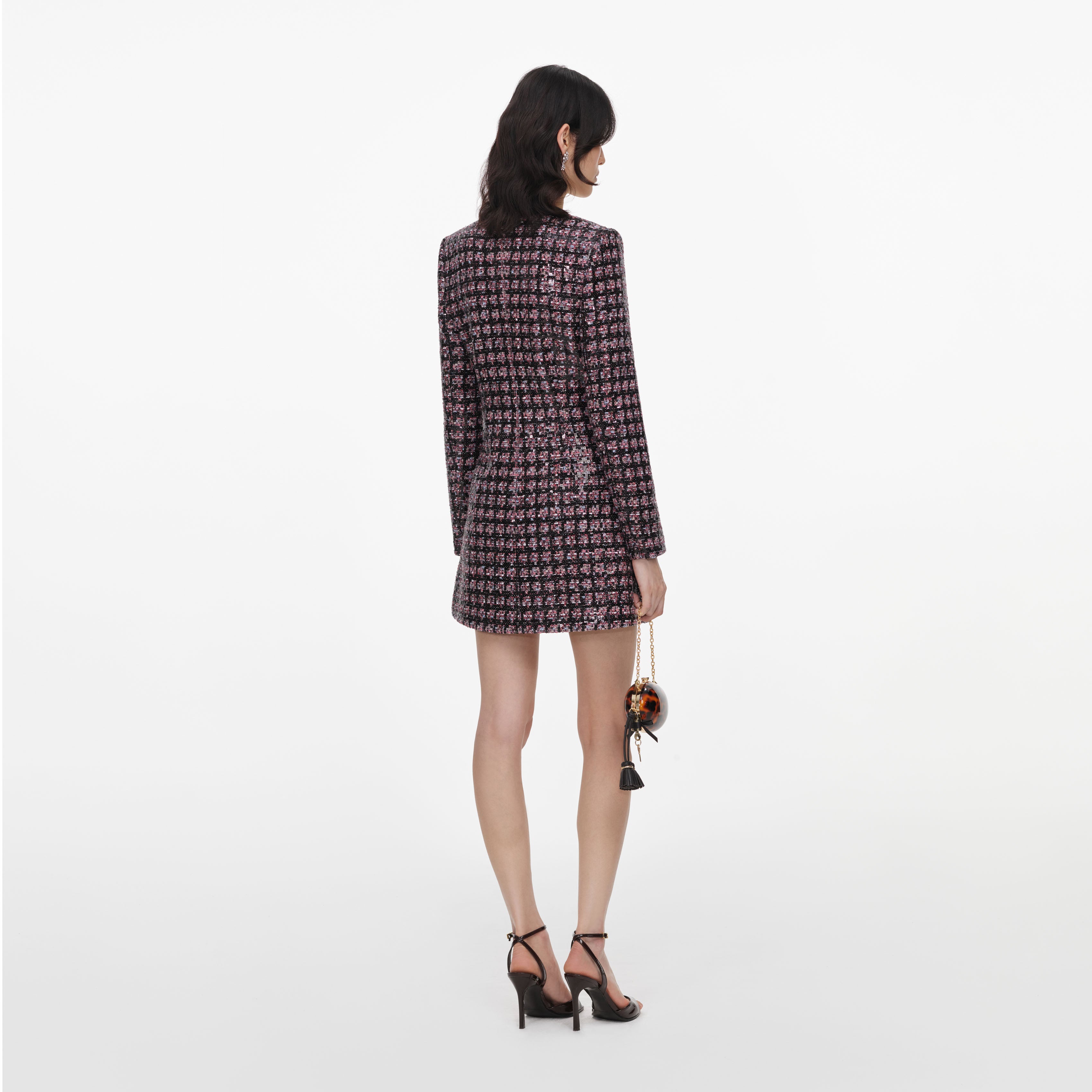 Self Portrait Sequin Boucle Minikleid Rosa Schwarz