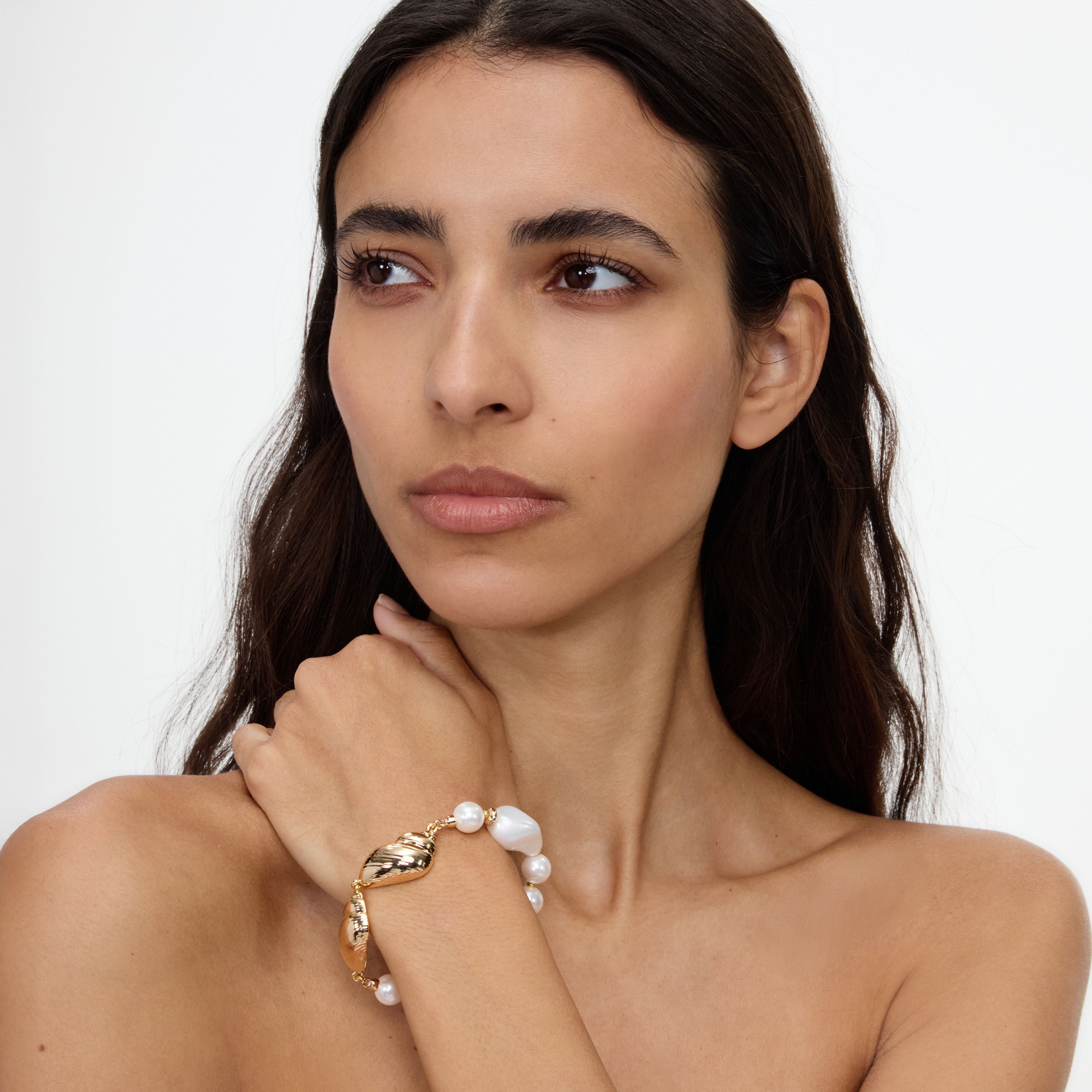 Self Portrait Gold Shell Pearl Armband Damen Muschel