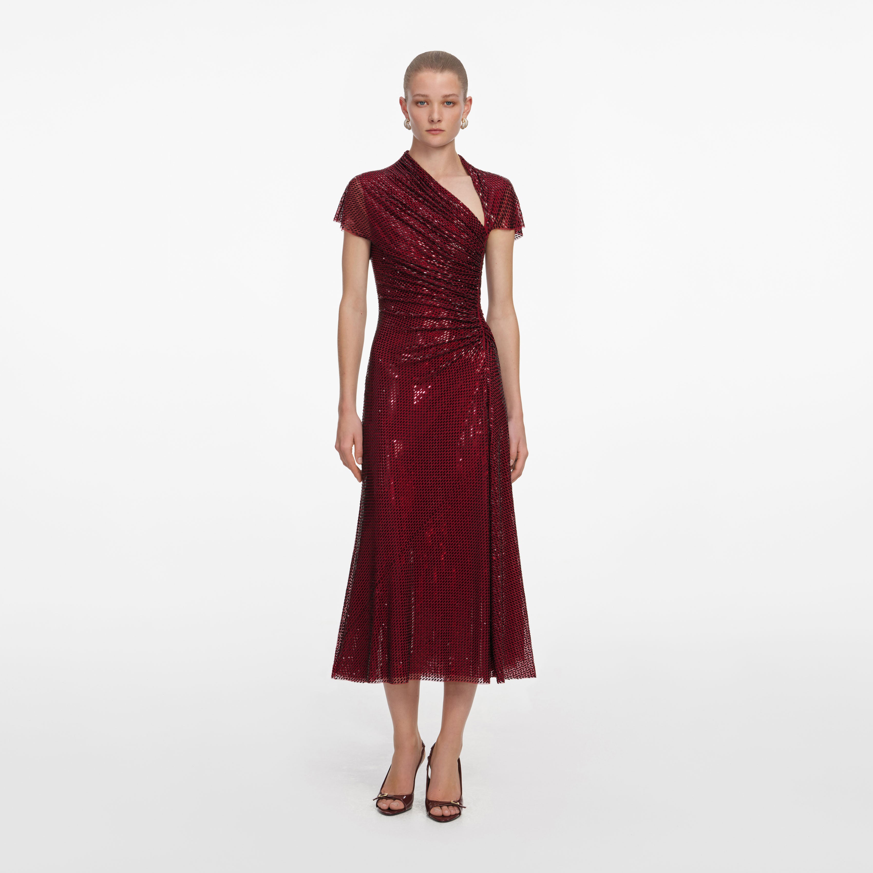 Self Portrait Red Rhinestone Midi Kleid Rot Strass