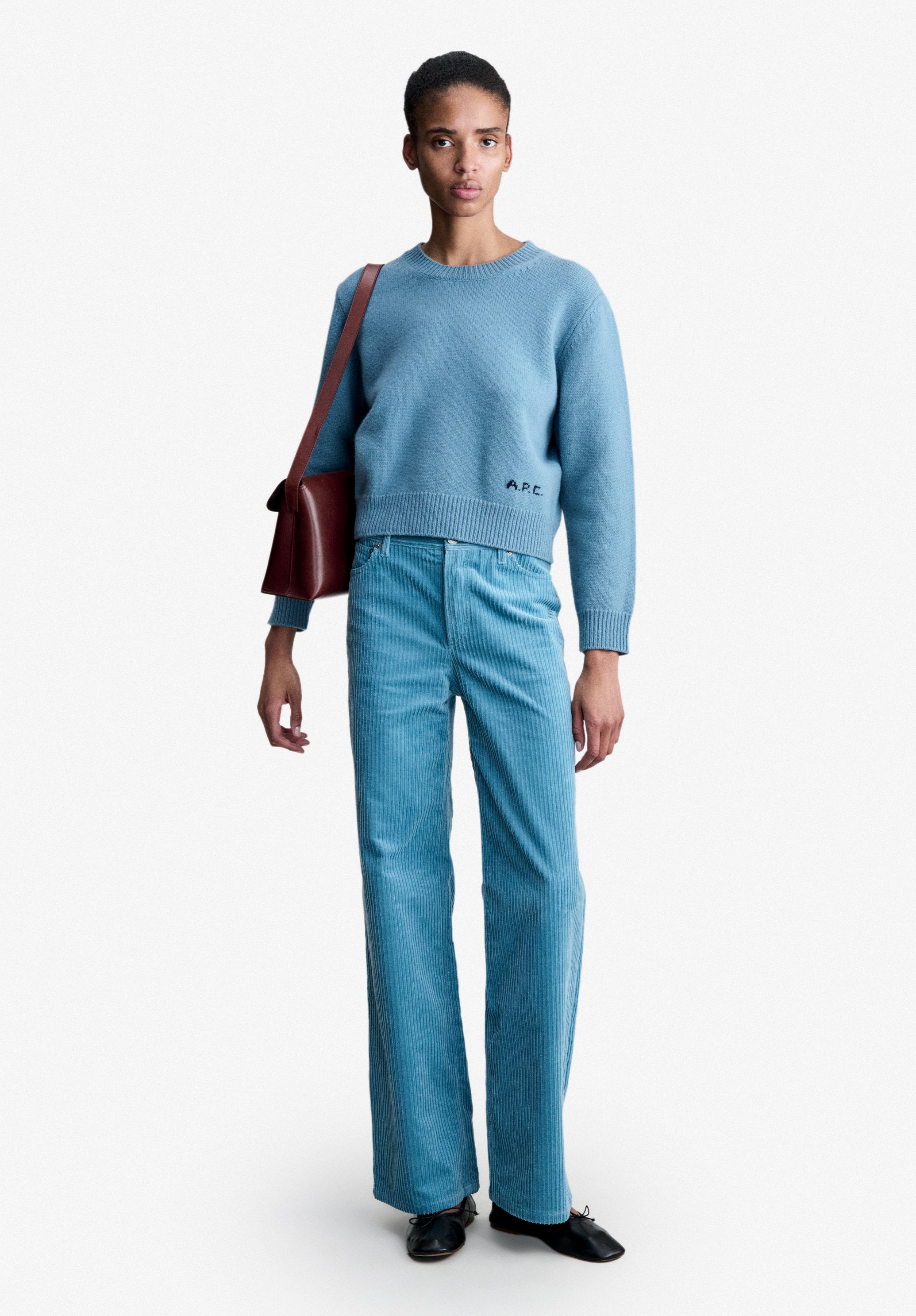 A.P.C. Knitwear Wollpullover graublau Boxy Rundhals