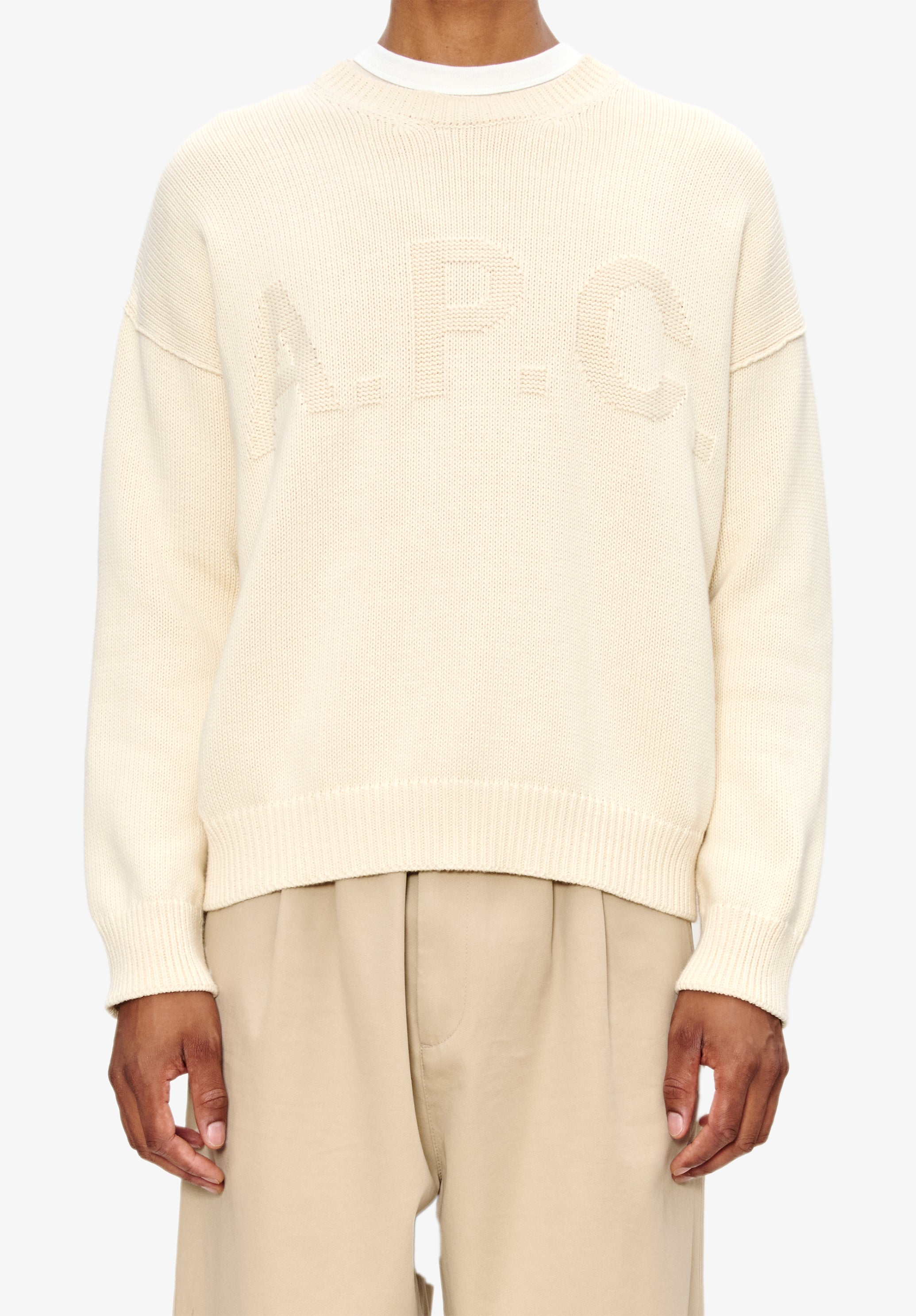 A.P.C. Leo Pullover Weiß Rundhals Logo Strick