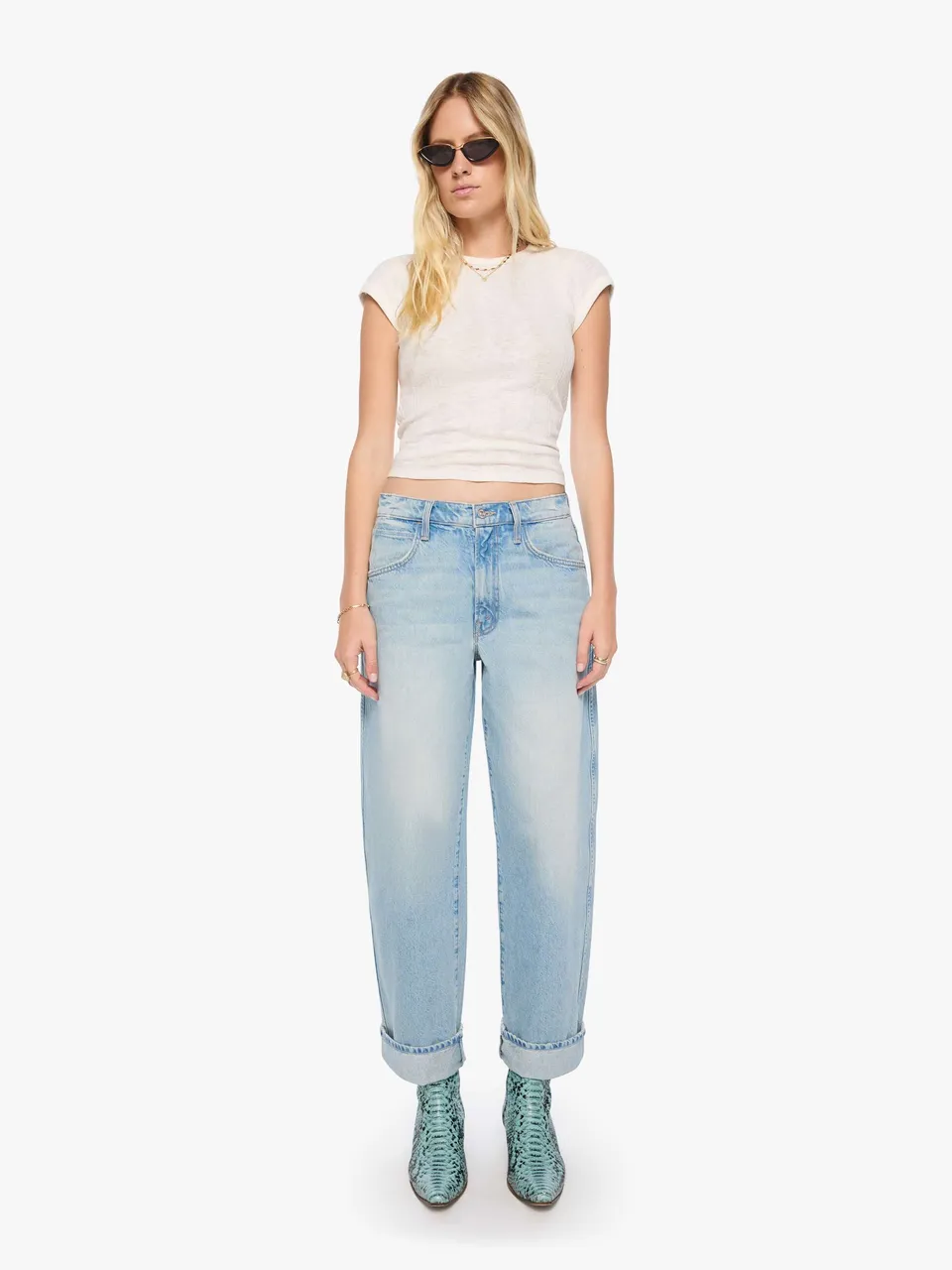Mother Delinquent Ankle Cuff Out Of This World Jeans Hellblau