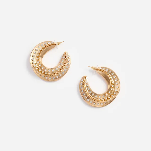 Self Portrait Crystal Gold Twisted Hoop Ohrringe Gold