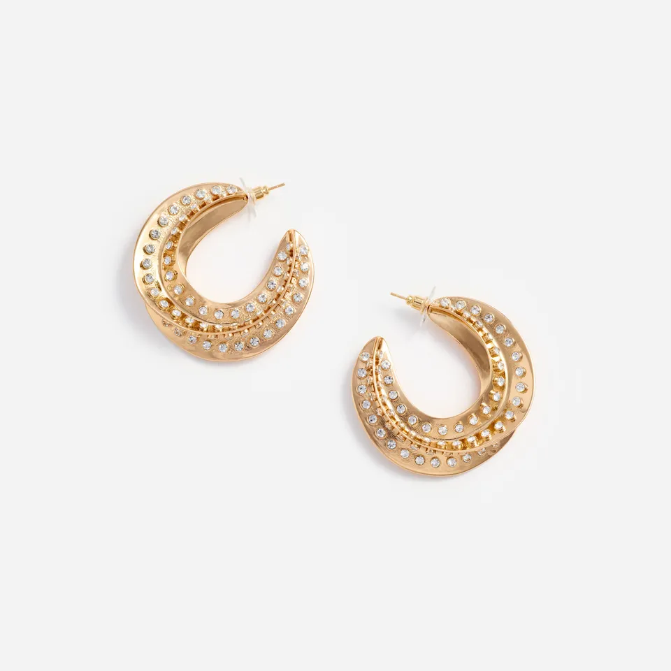 Self Portrait Crystal Gold Twisted Hoop Ohrringe Gold