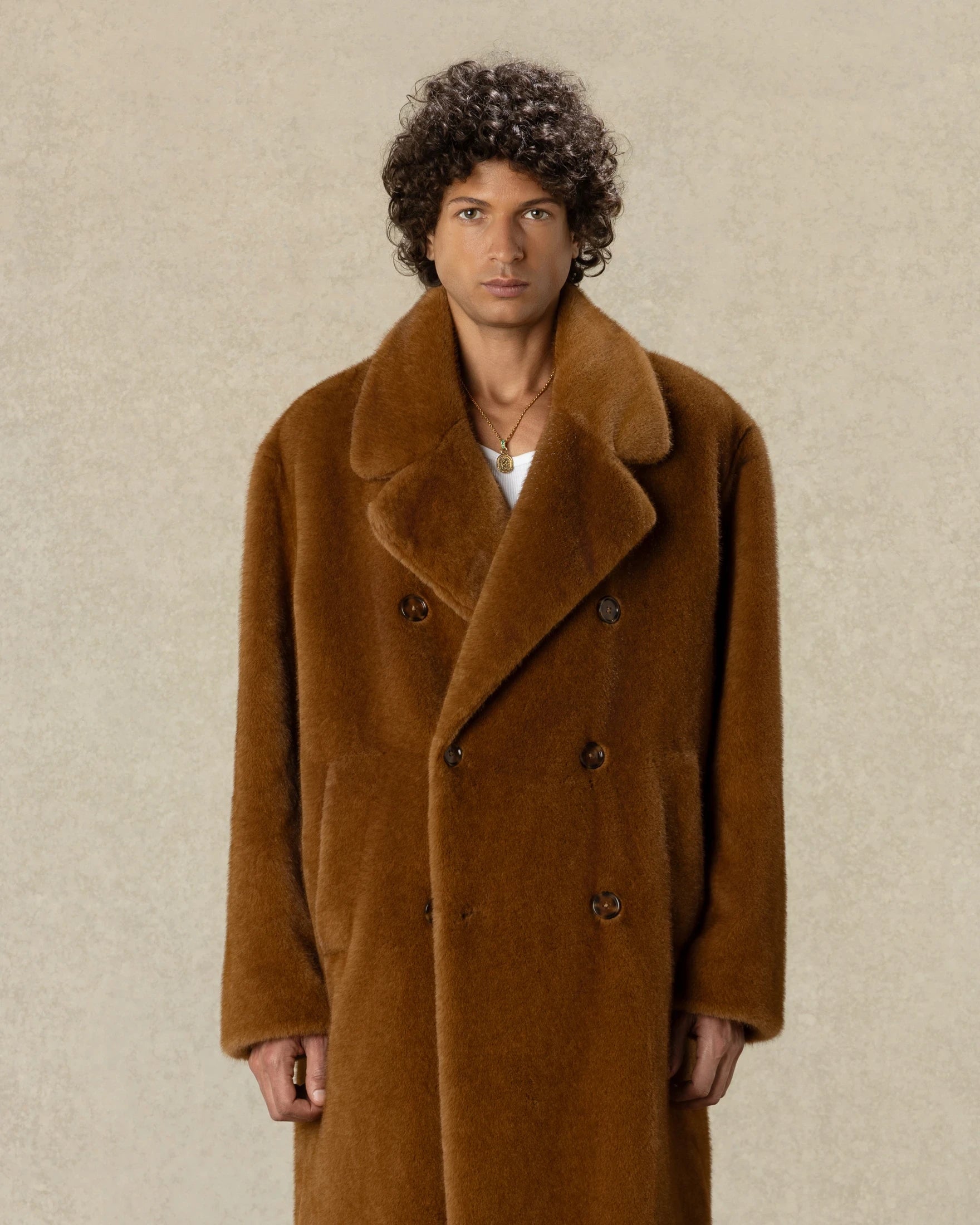 Drôle De Monsieur Faux Fur Double Breasted Mantel Dunkelbraun