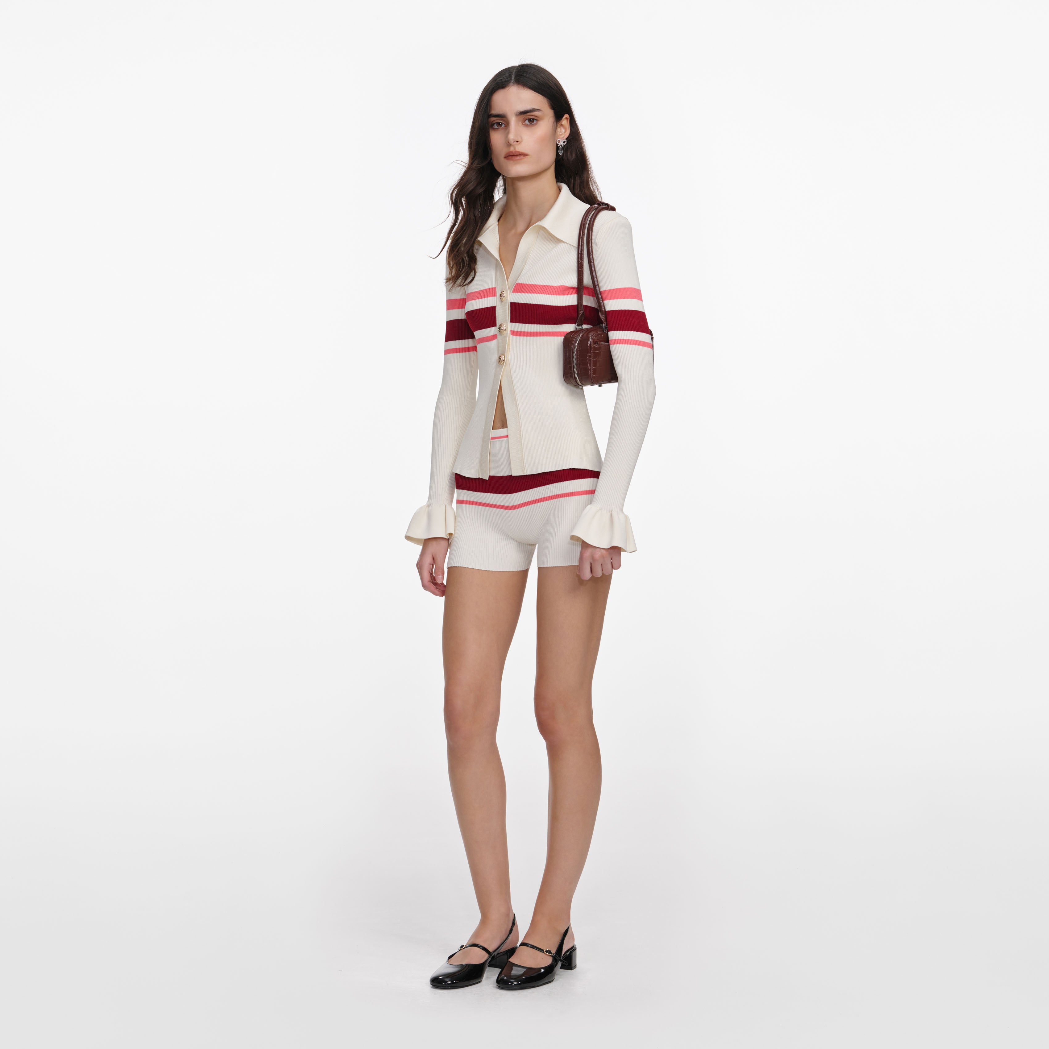 Self Portrait Knitwear Cream Stripe Viskose Stricktop Creme