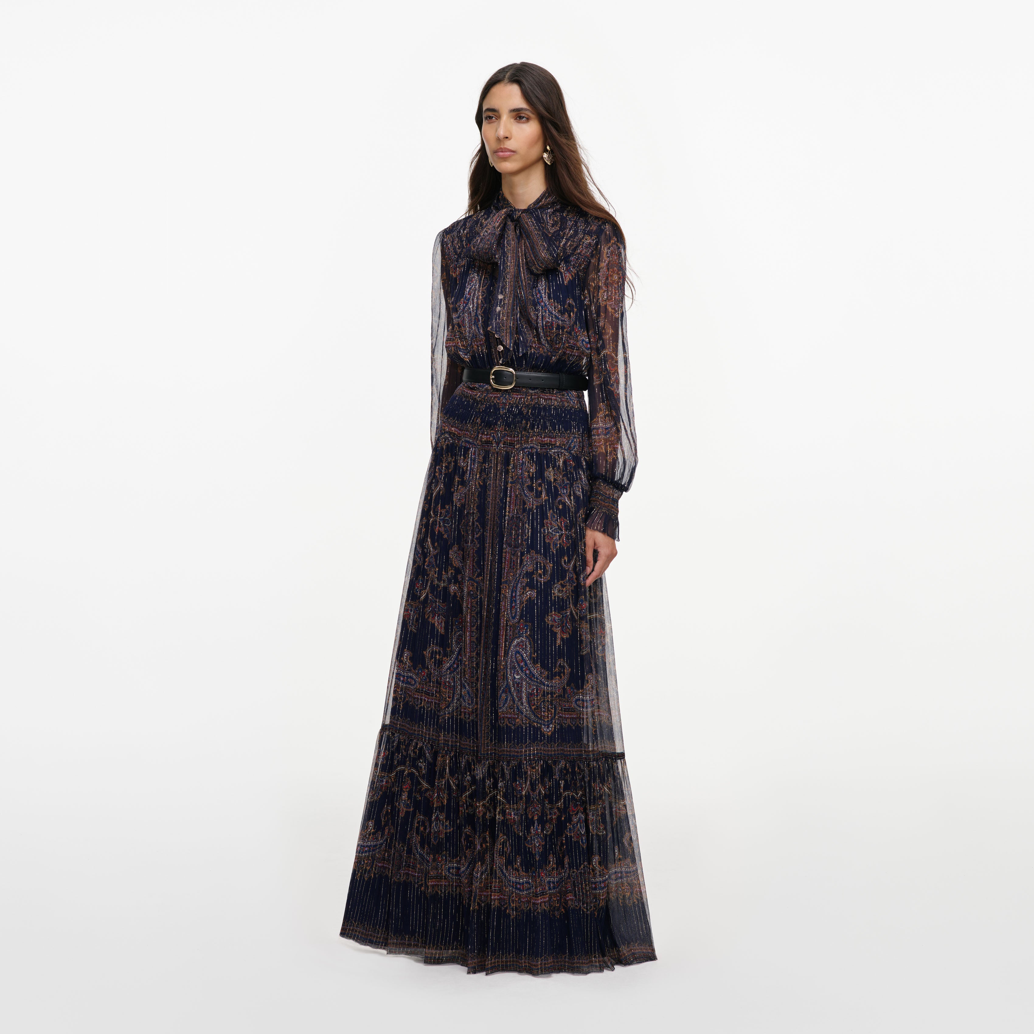 Self Portrait Navy Printed Georgette Maxi Kleid UK 8