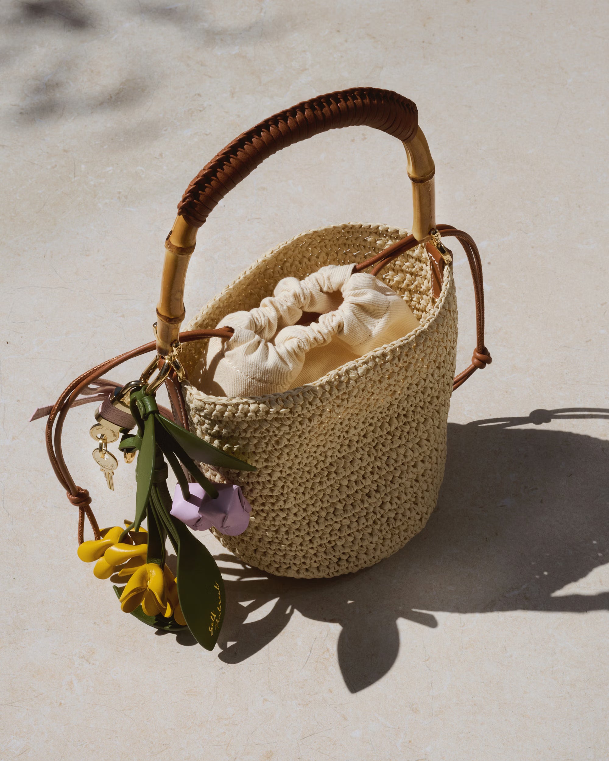 Self Portrait Soft Raffia Bucket Tasche Beige Einheitsgröße Raffia