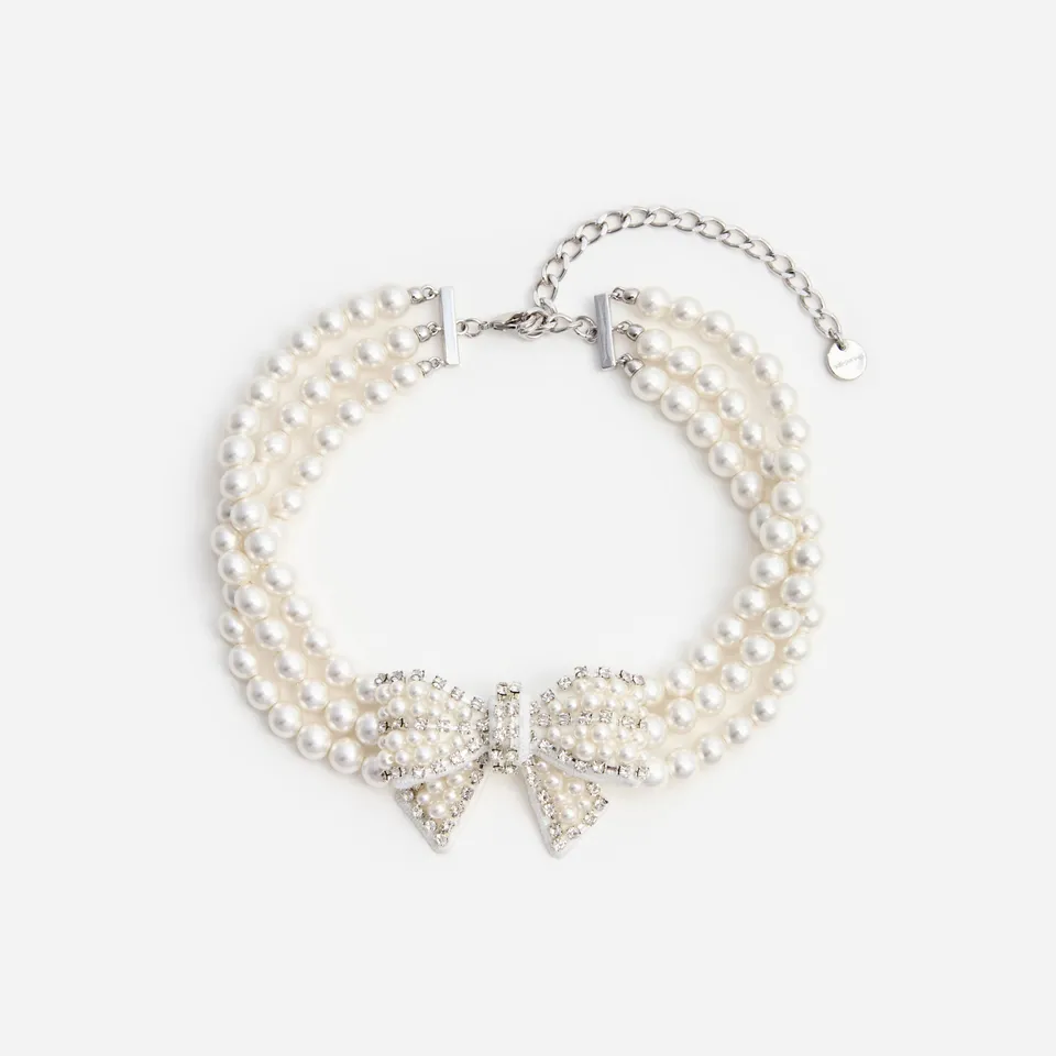 Self Portrait Pearl Satin Bow Halskette Creme One Size