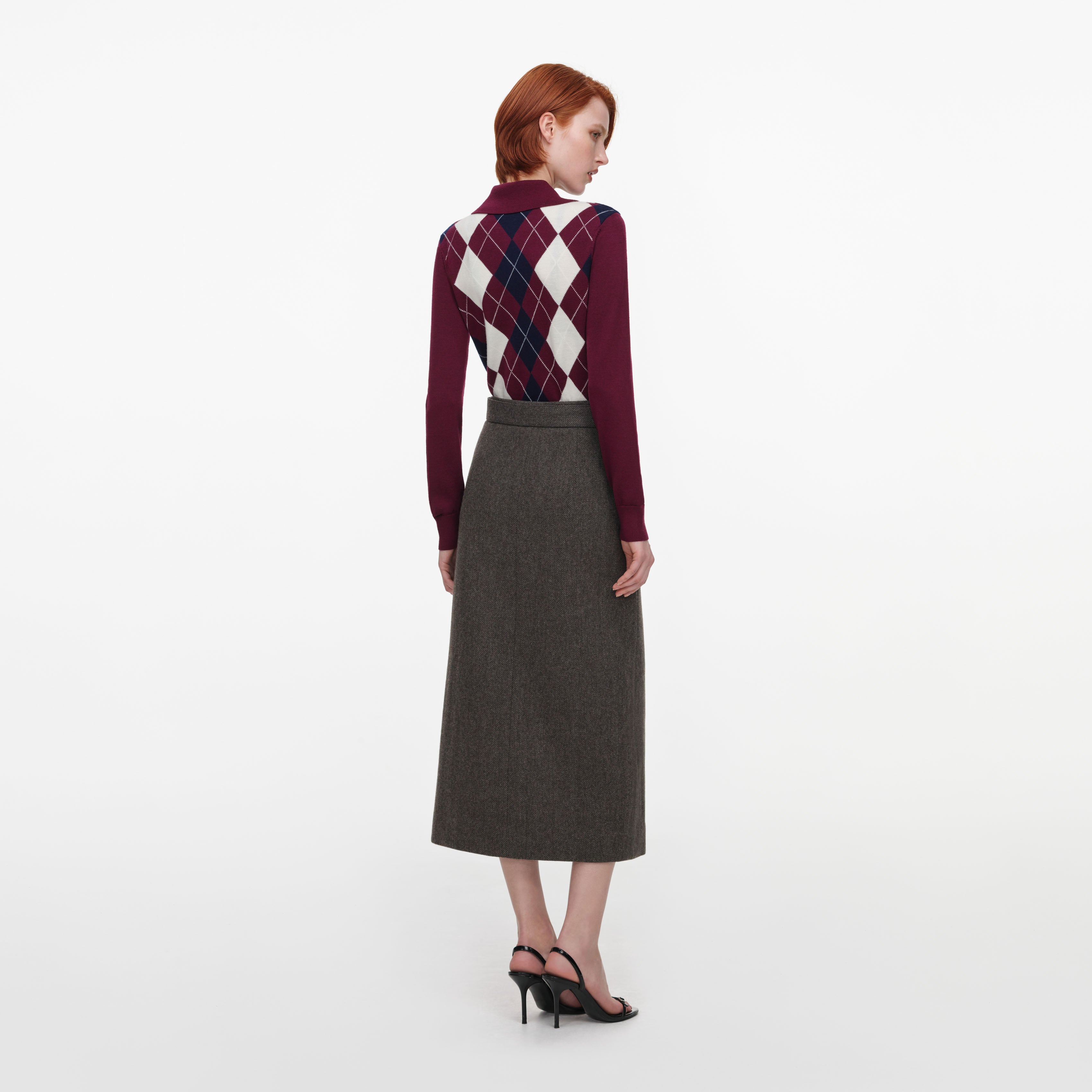 Self Portrait Knitwear Pullover Bordeaux Argyle Leicht