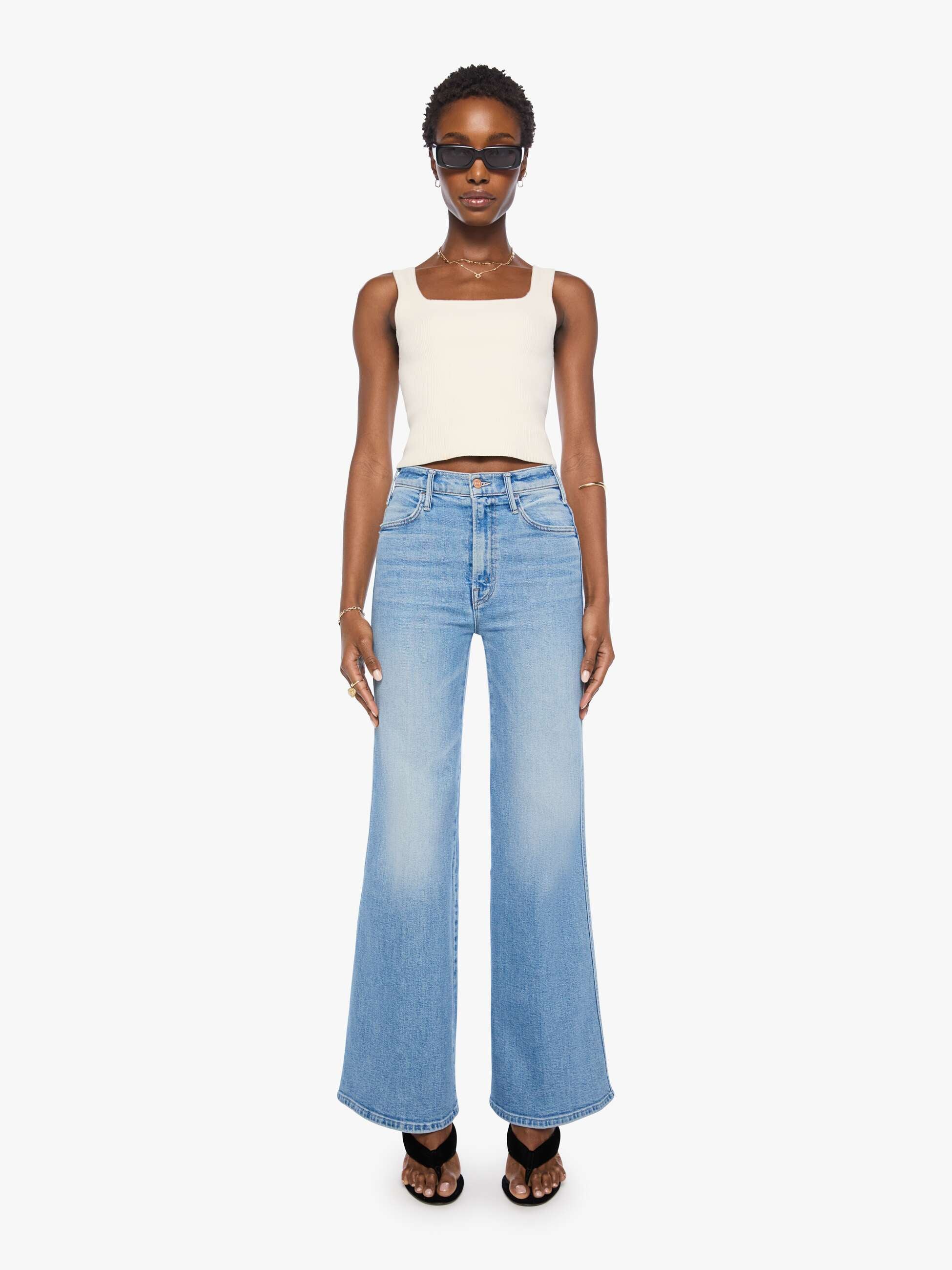 Mother Denim Hustler Roller Double Sneak Jeans Saddle Up